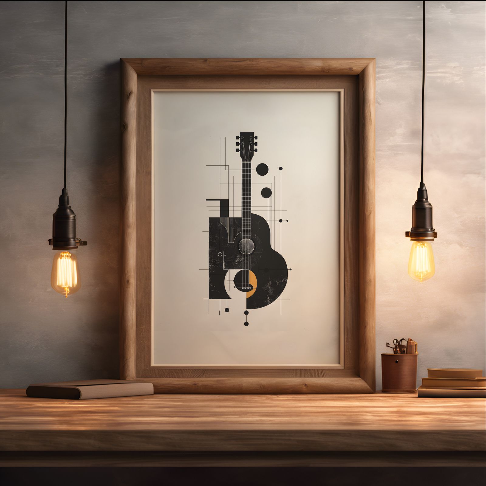 Ensemble: Guitar shown in a room — desk mockup