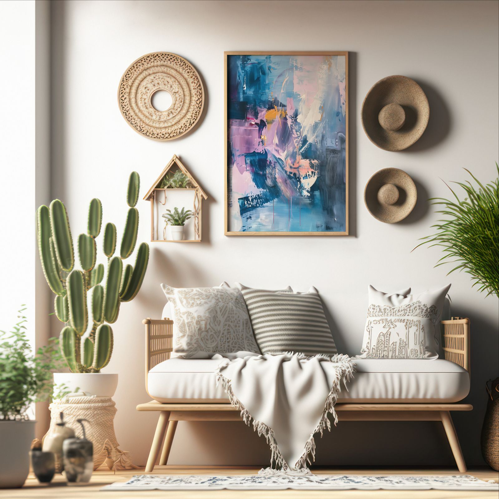 Approaching the Temple shown in a room — boho mockup