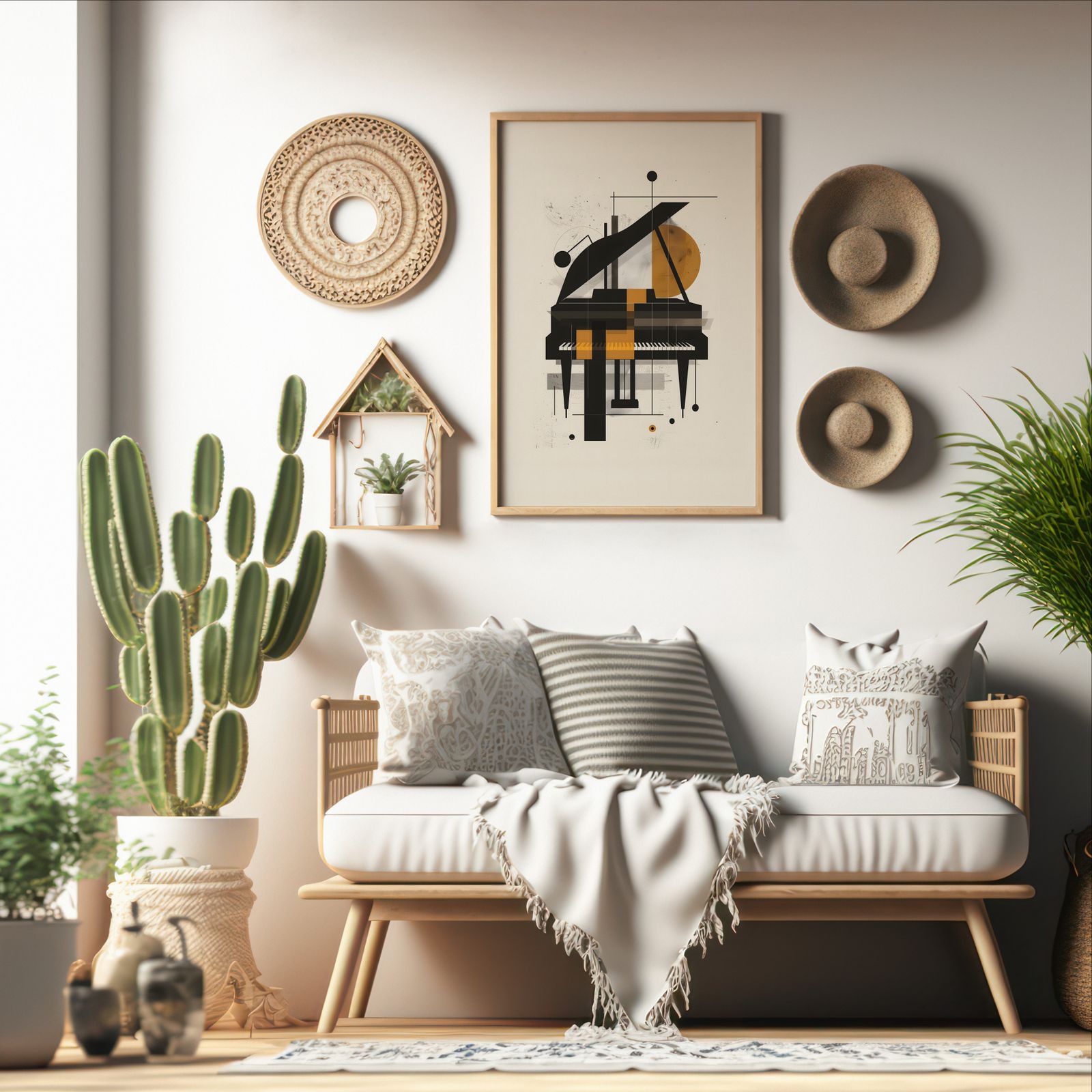 Ensemble: Piano shown in a room — boho mockup