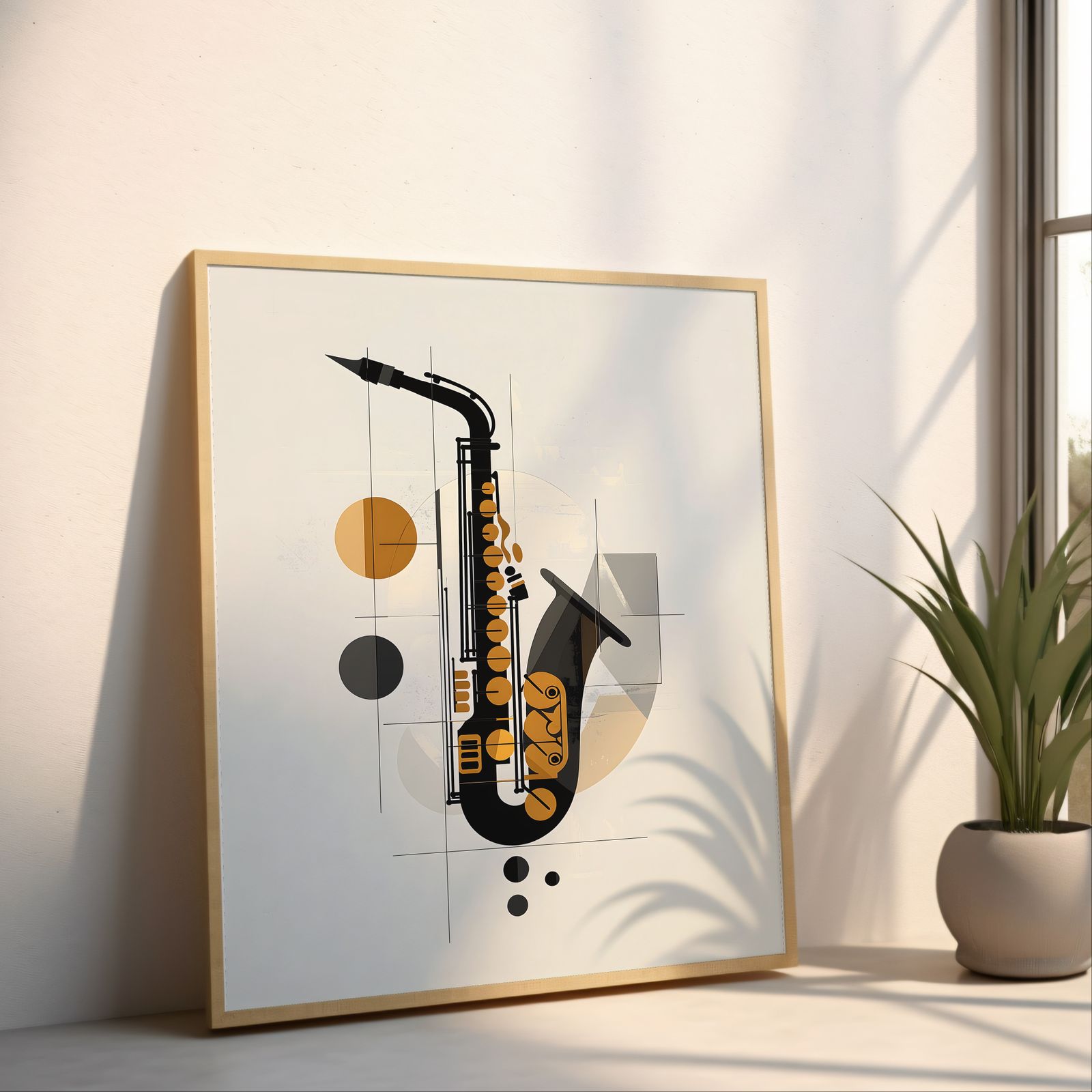 Ensemble: Saxophone shown in a room — angled mockup