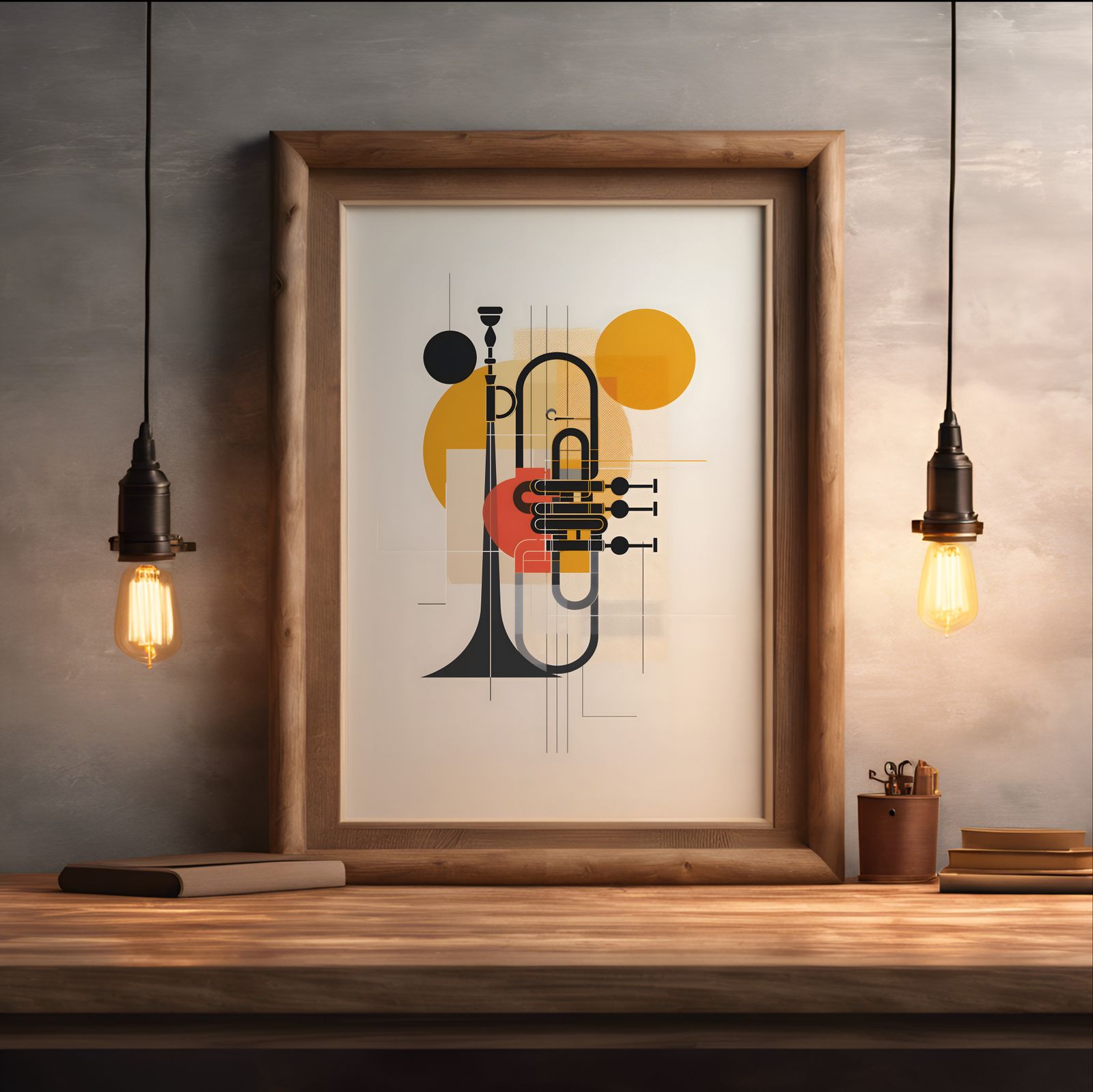 Ensemble: Trumpet shown in a room — desk mockup
