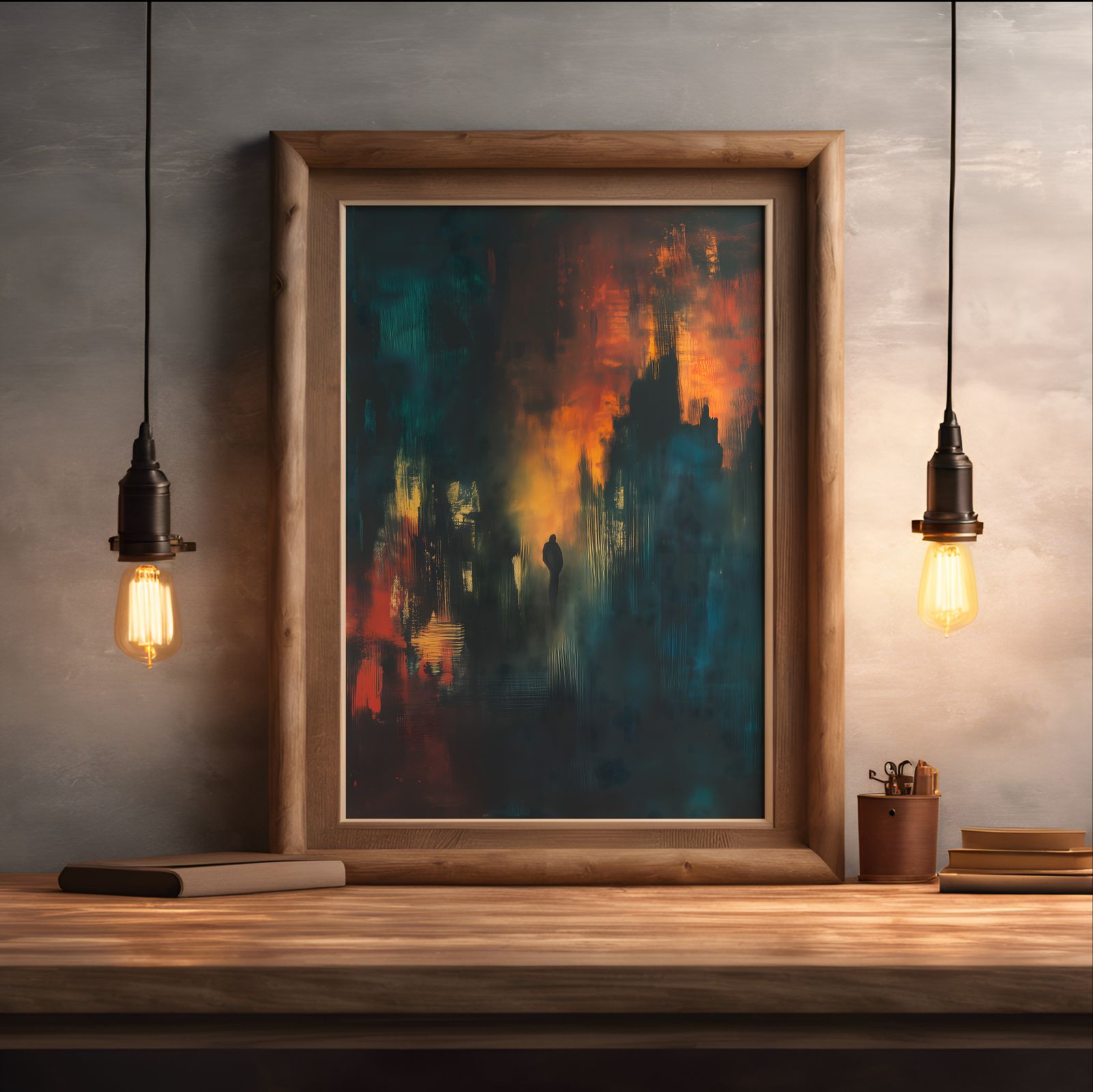 Approaching the City shown in a room — desk mockup