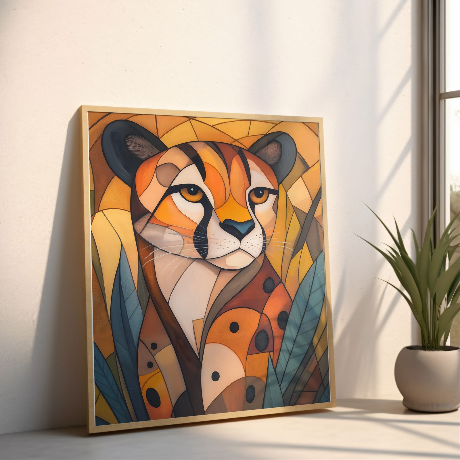 Art Deco Cheetah shown in a room — angled mockup