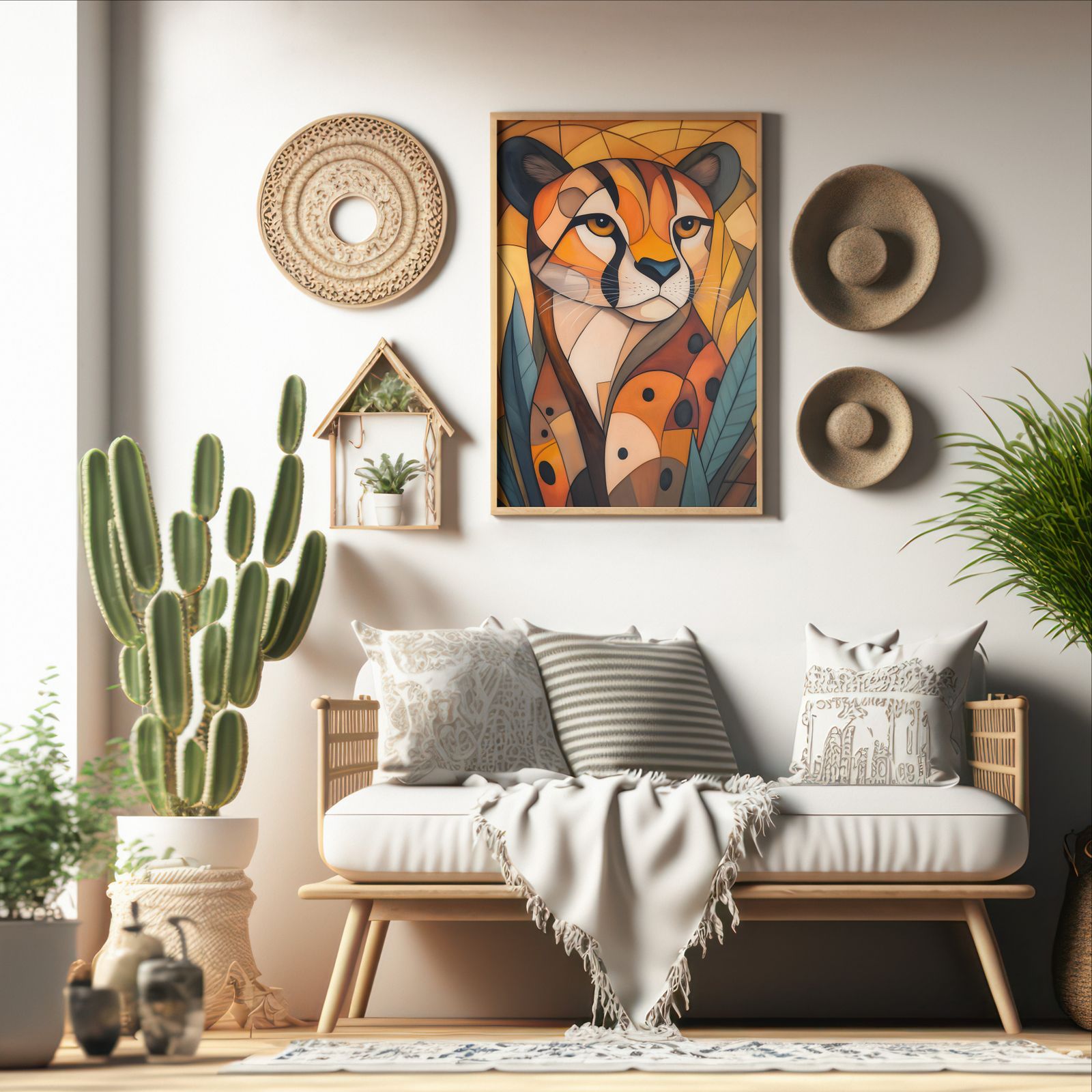 Art Deco Cheetah shown in a room — boho mockup