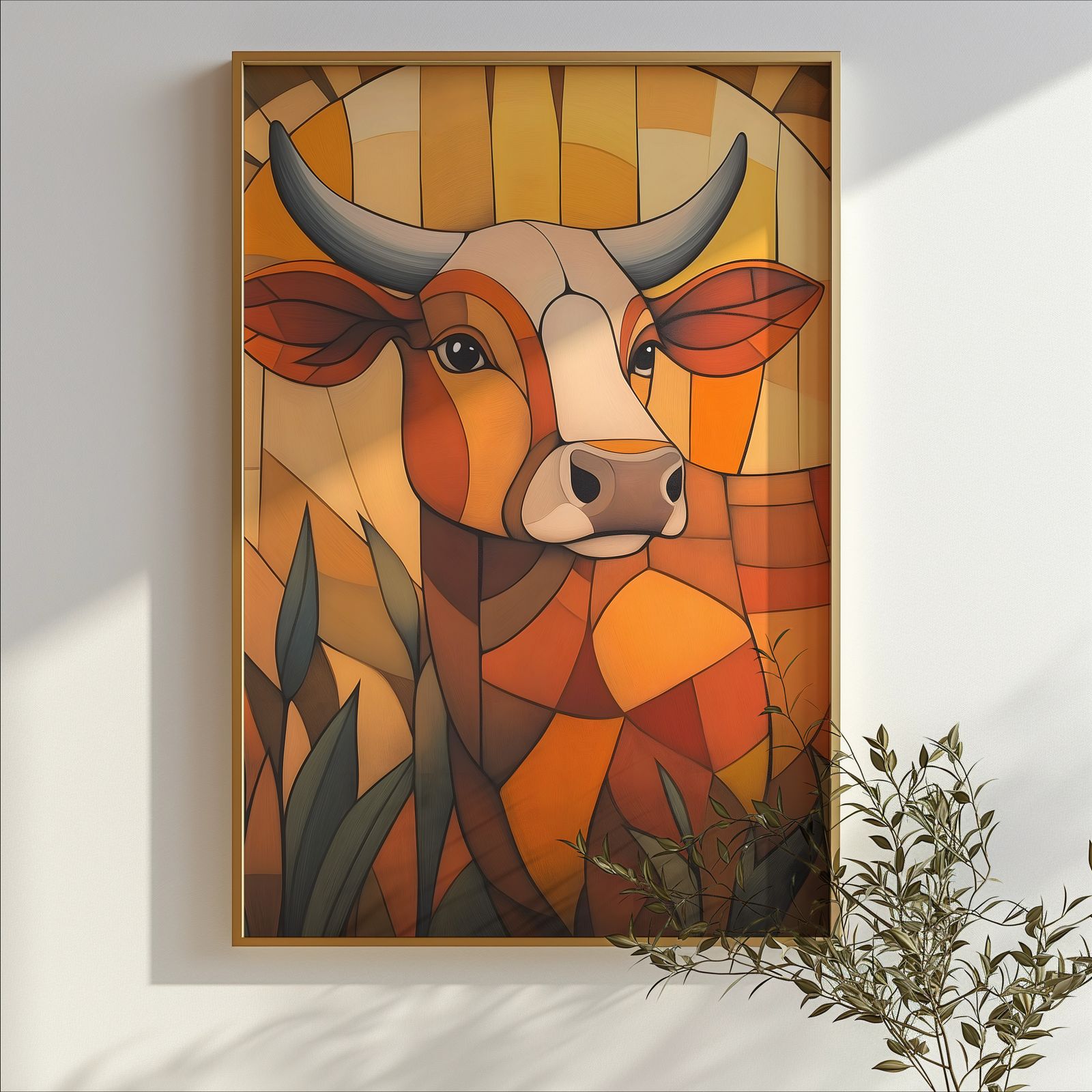 Art Deco Cow shown in a room — branch mockup