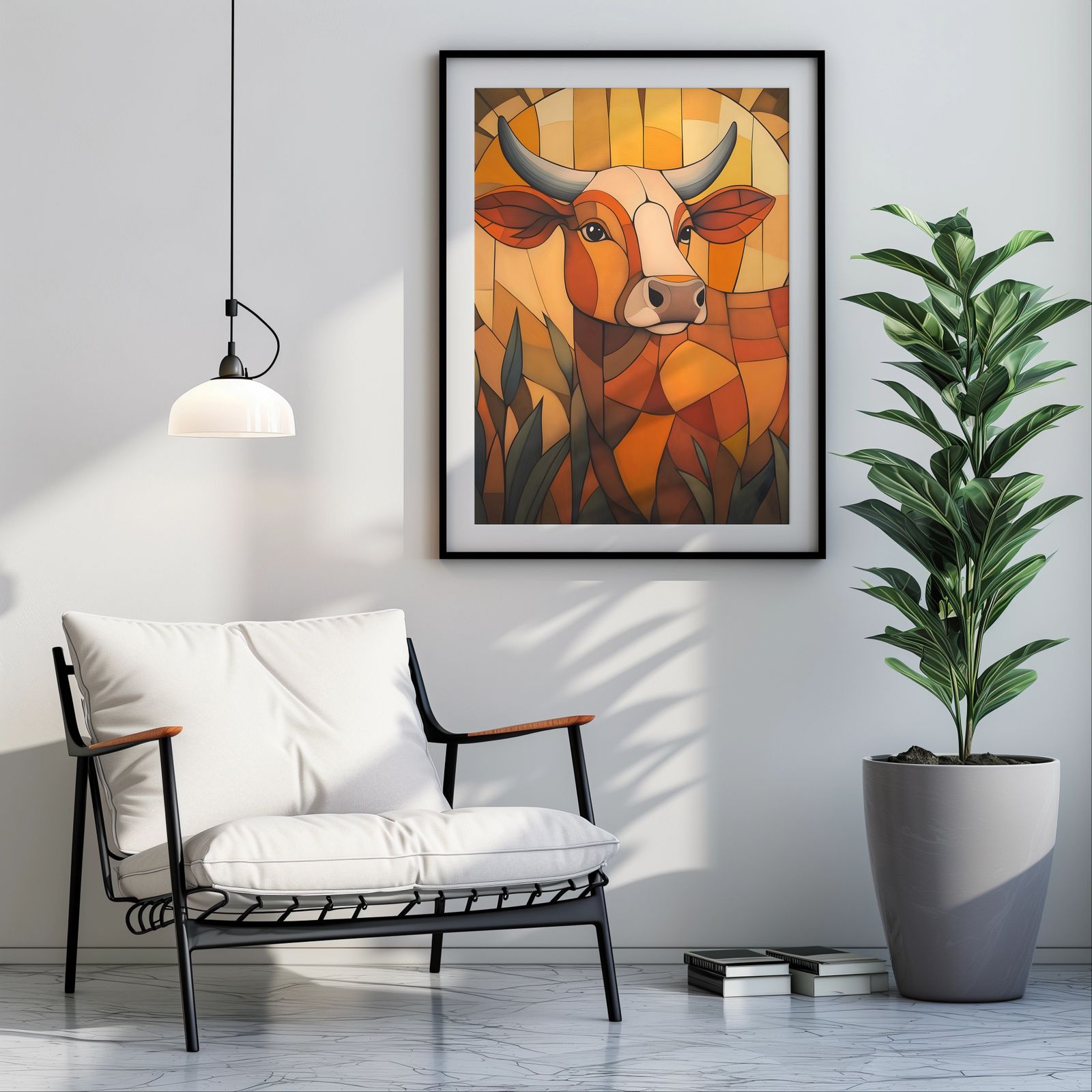 Art Deco Cow shown in a room — room mockup