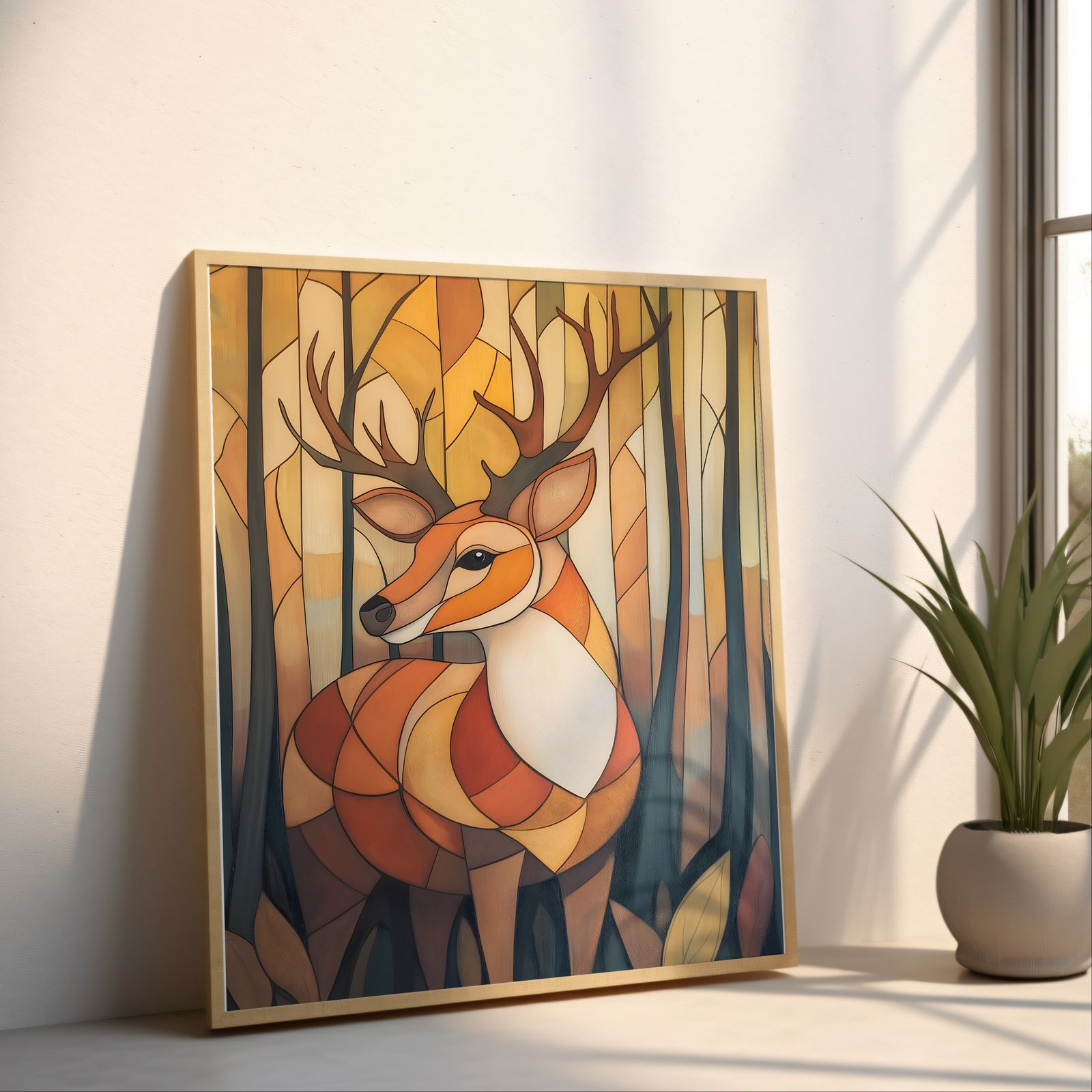 Art Deco Deer shown in a room — angled mockup