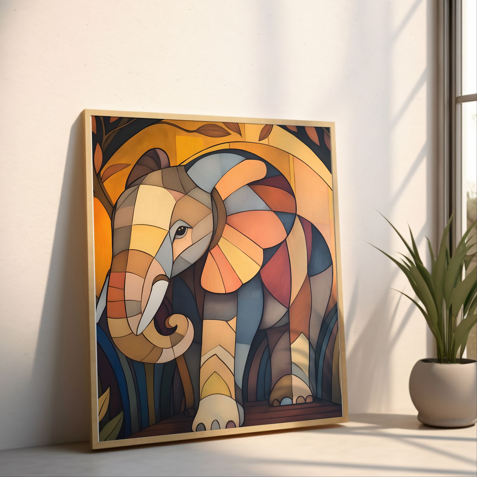 Art Deco Elephant shown in a room — angled mockup