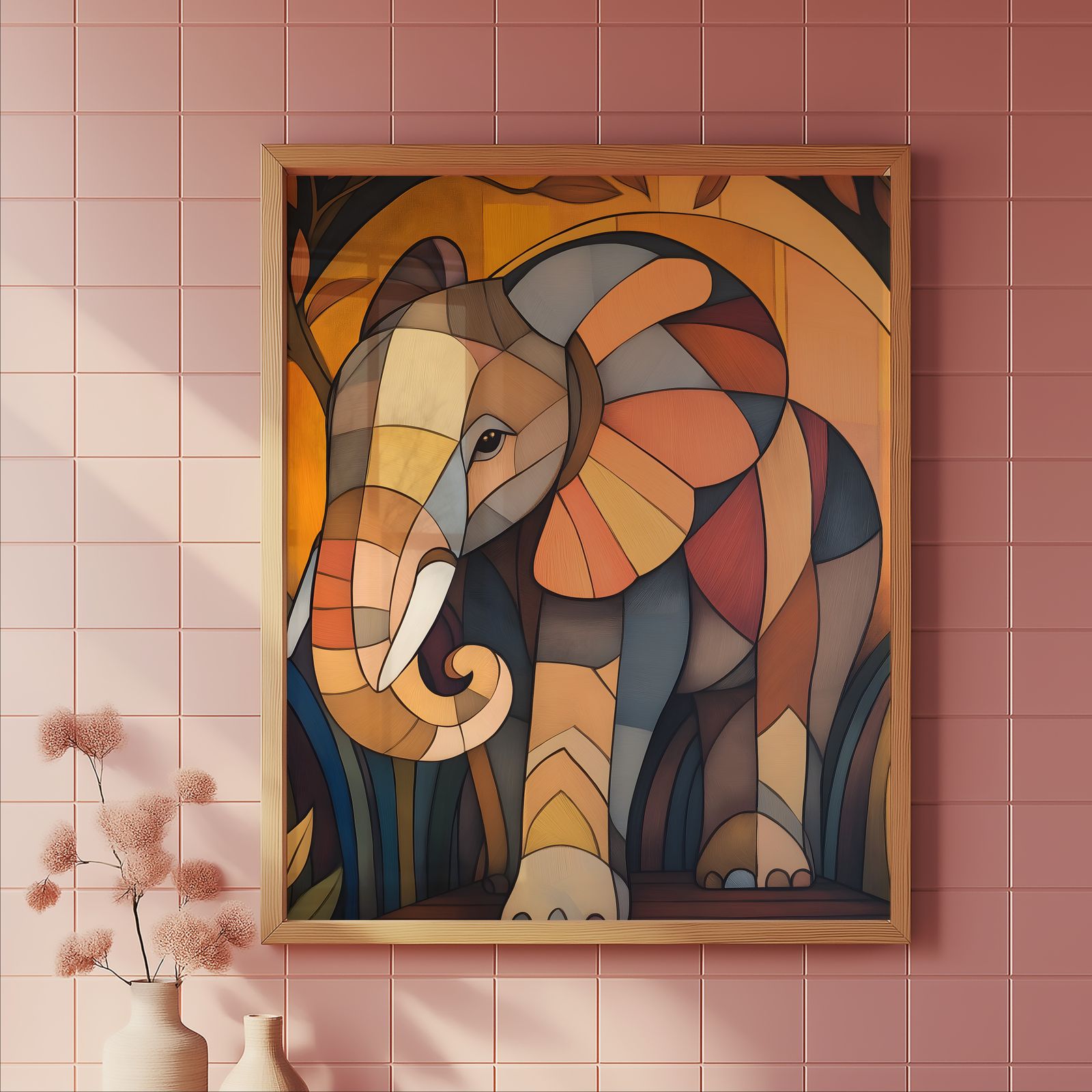 Art Deco Elephant shown in a room — tile mockup