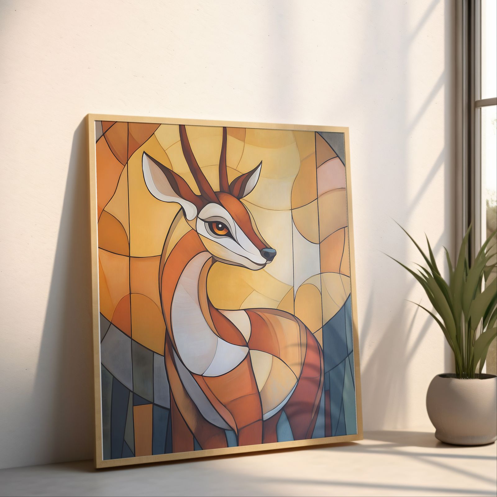 Art Deco Gazelle shown in a room — angled mockup