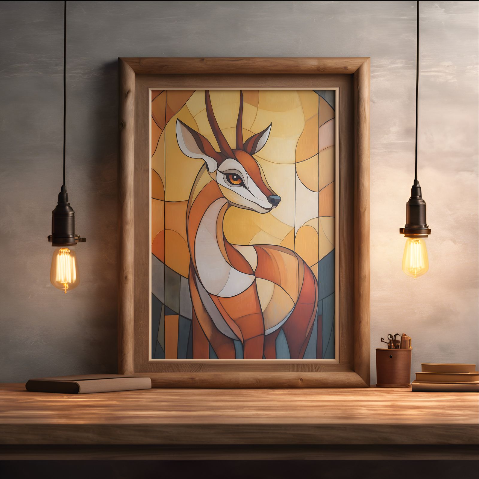 Art Deco Gazelle shown in a room — desk mockup