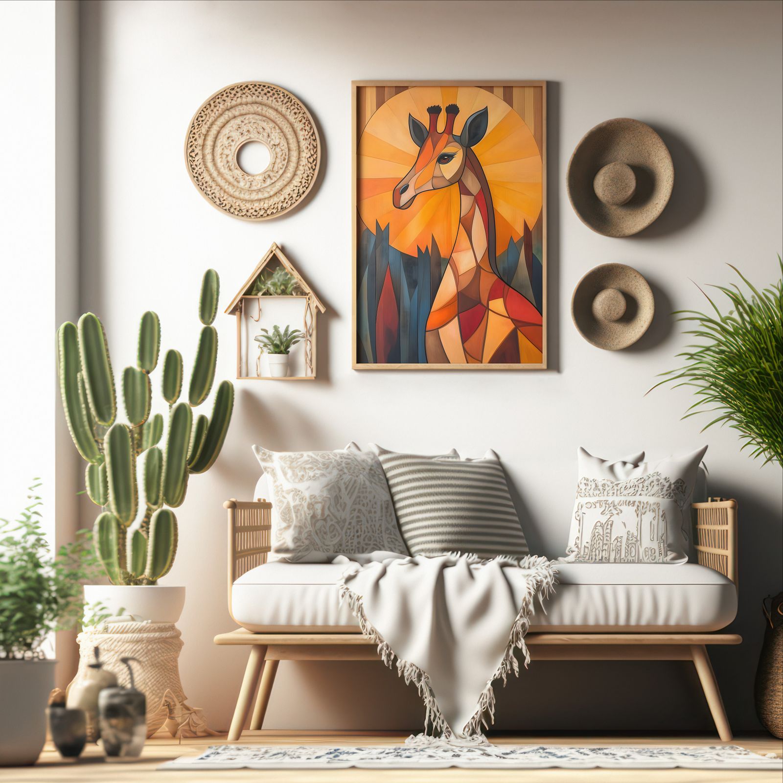 Art Deco Giraffe shown in a room — boho mockup