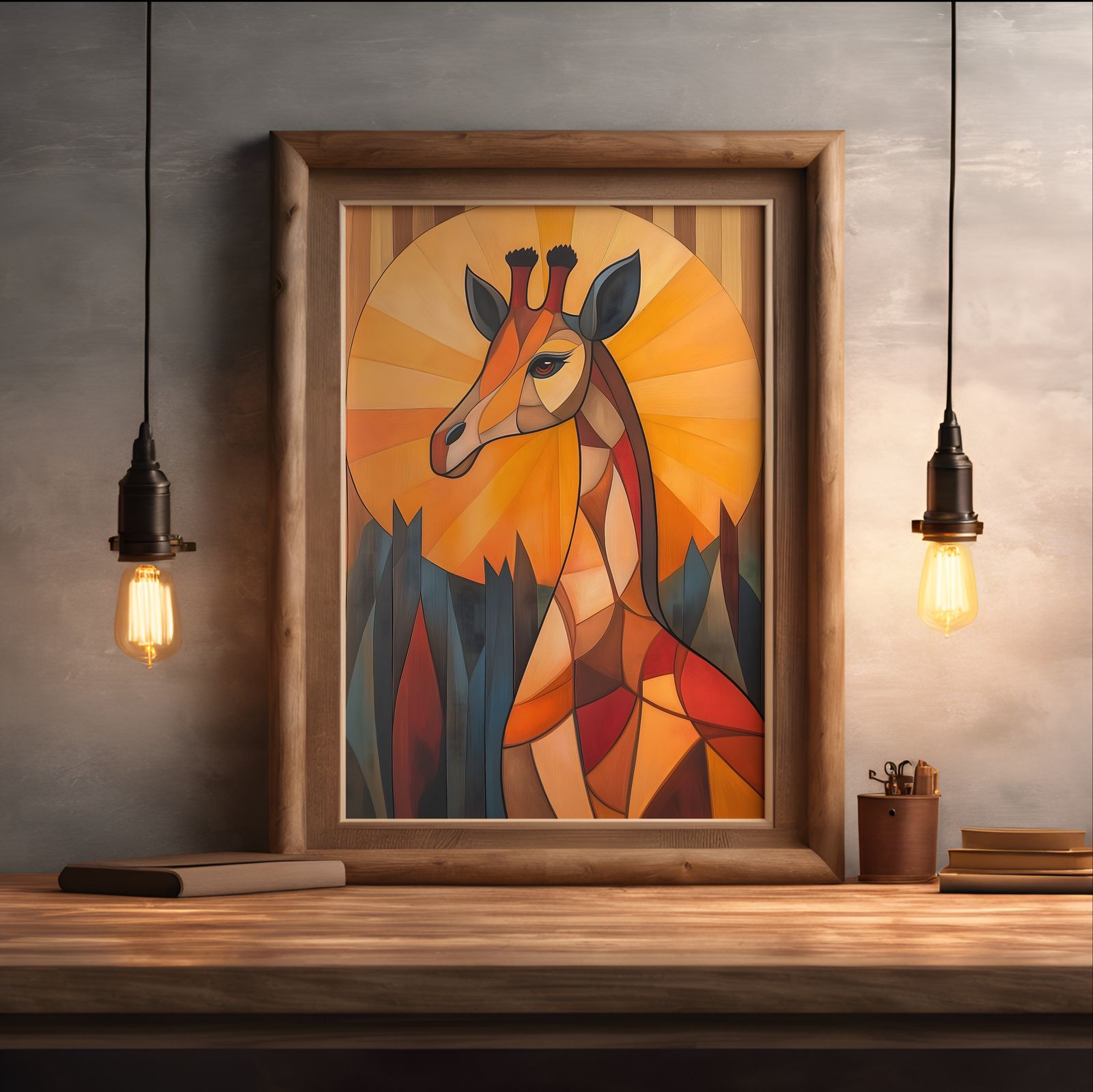 Art Deco Giraffe shown in a room — desk mockup