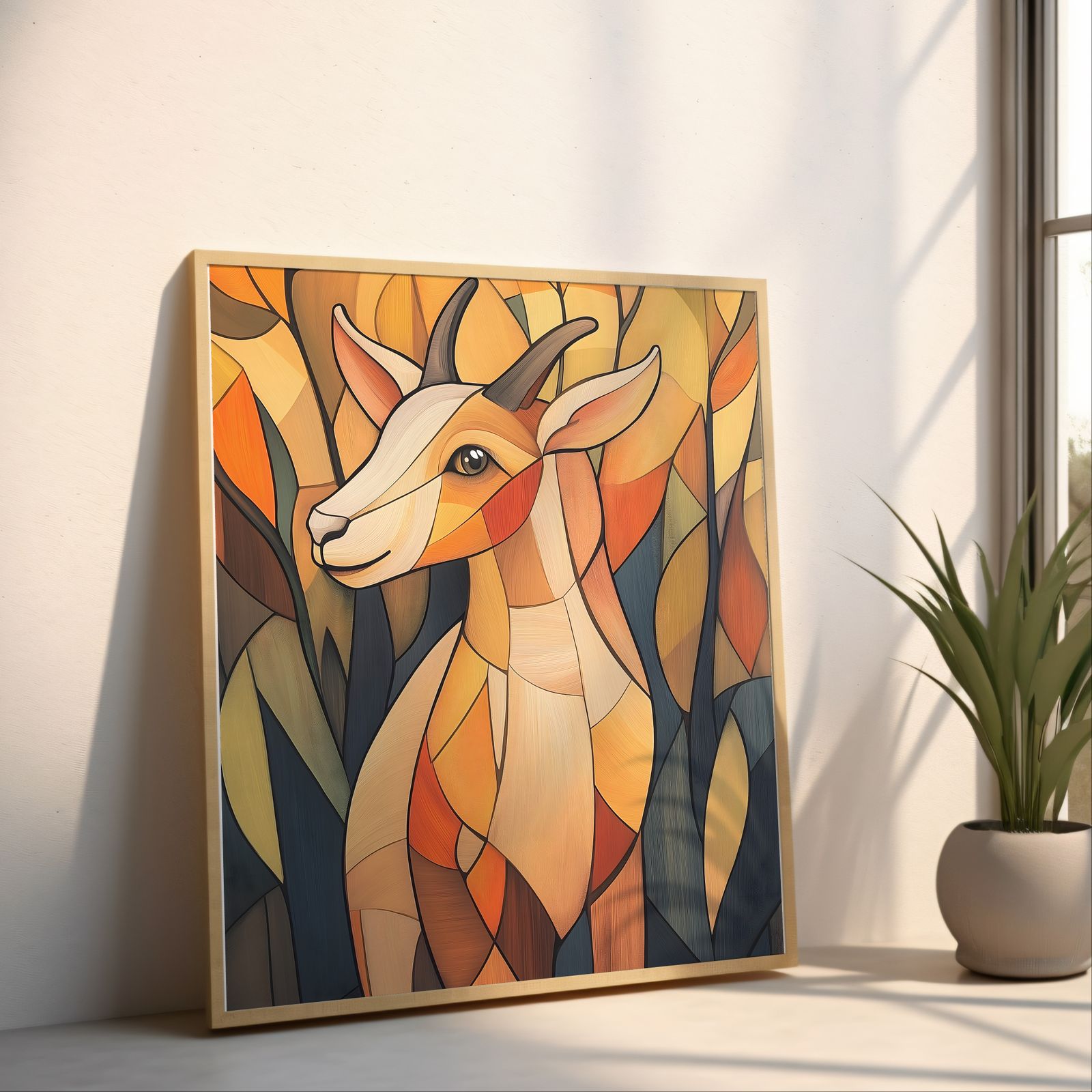 Art Deco Goat shown in a room — angled mockup