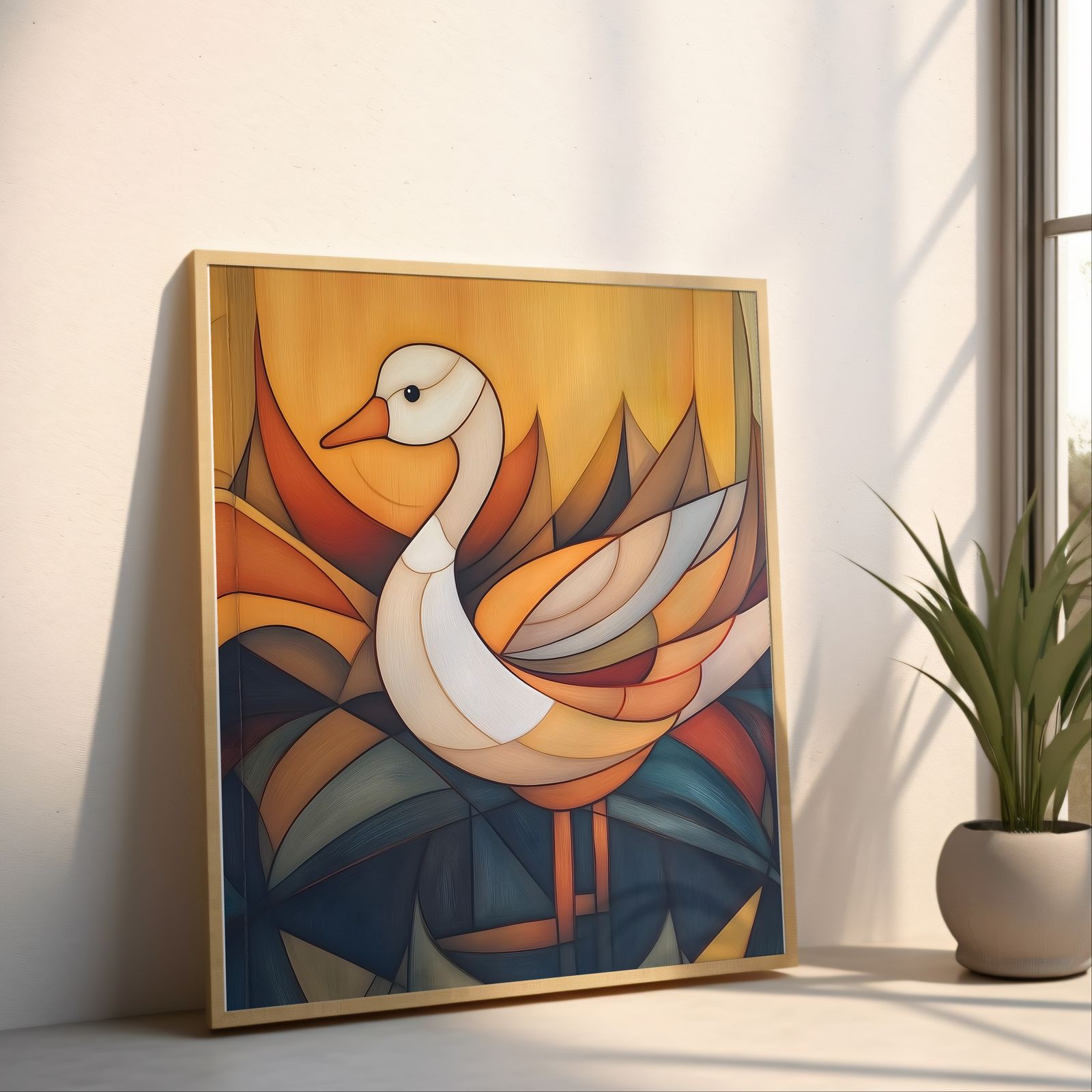 Art Deco Goose shown in a room — angled mockup