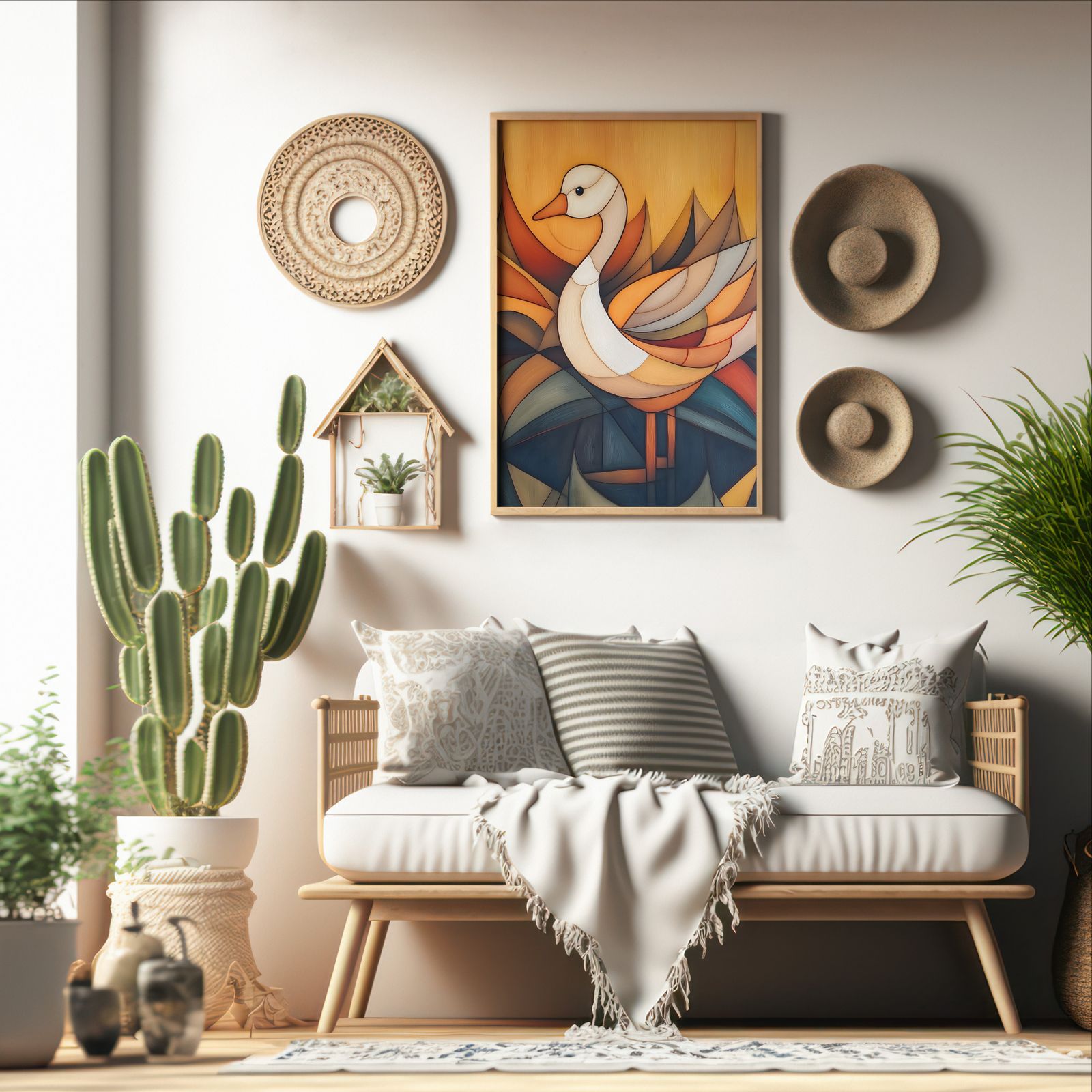 Art Deco Goose shown in a room — boho mockup