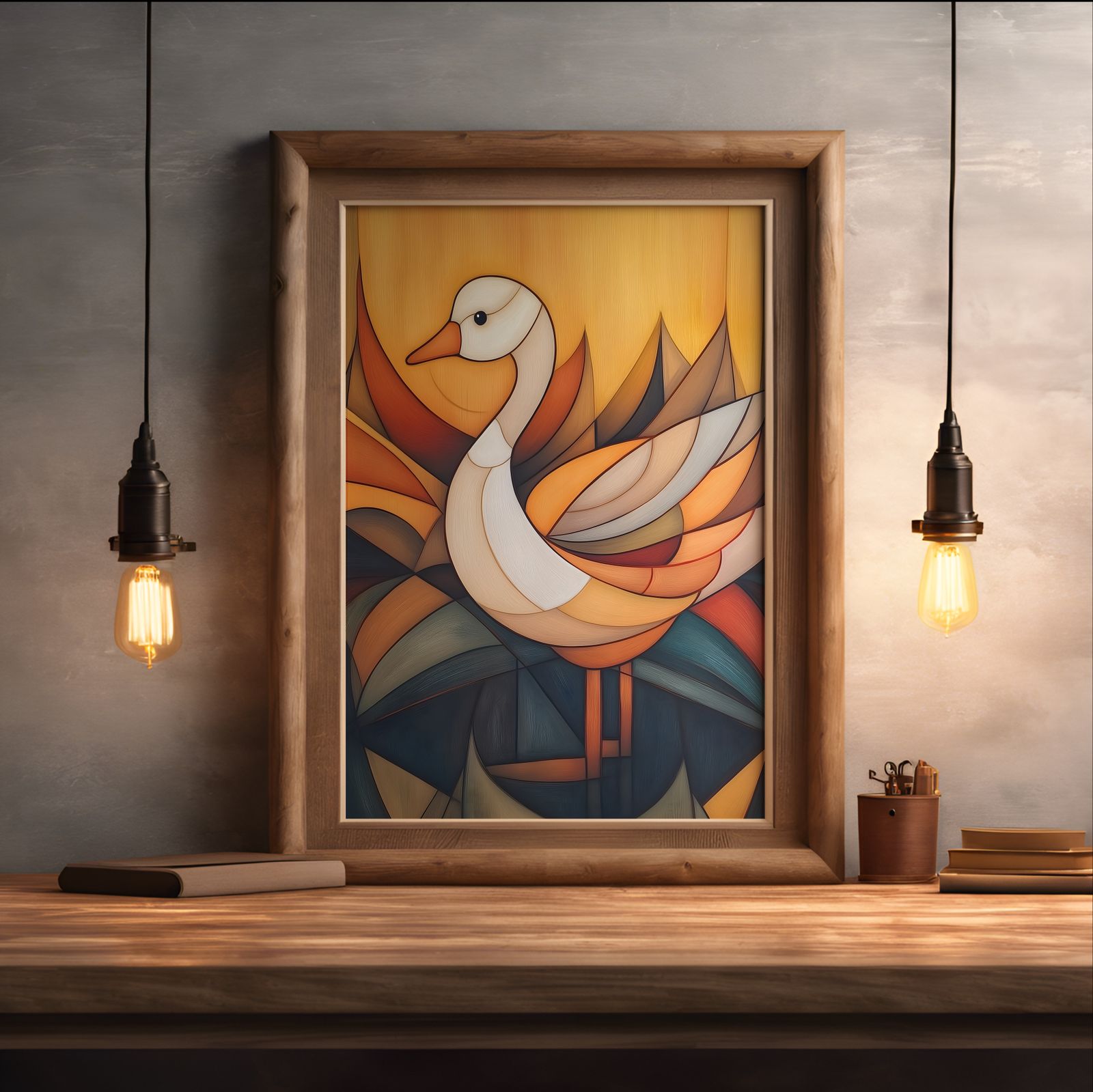 Art Deco Goose shown in a room — desk mockup