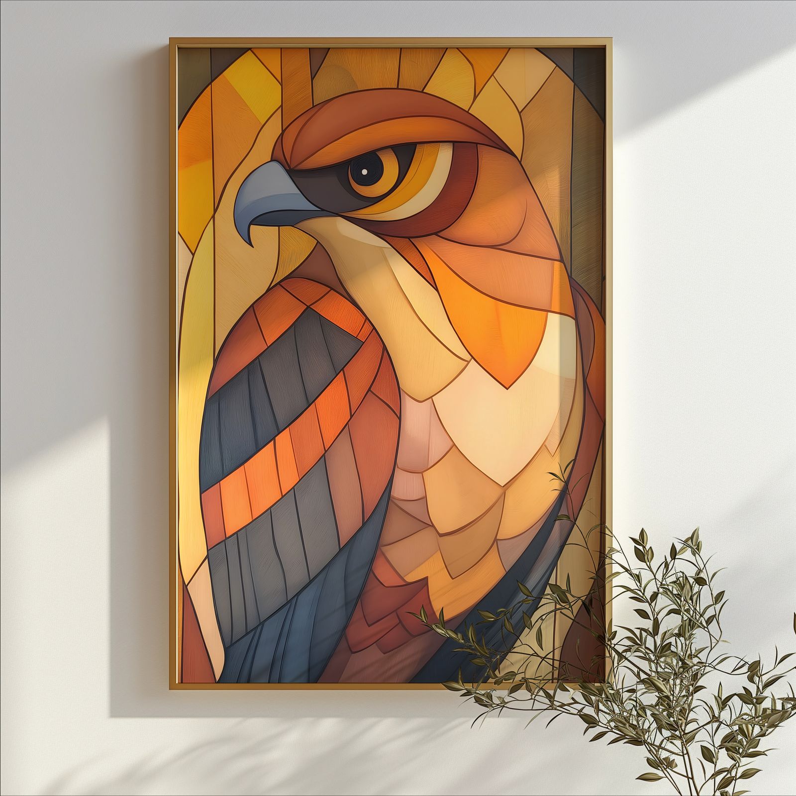 Art Deco Hawk shown in a room — branch mockup