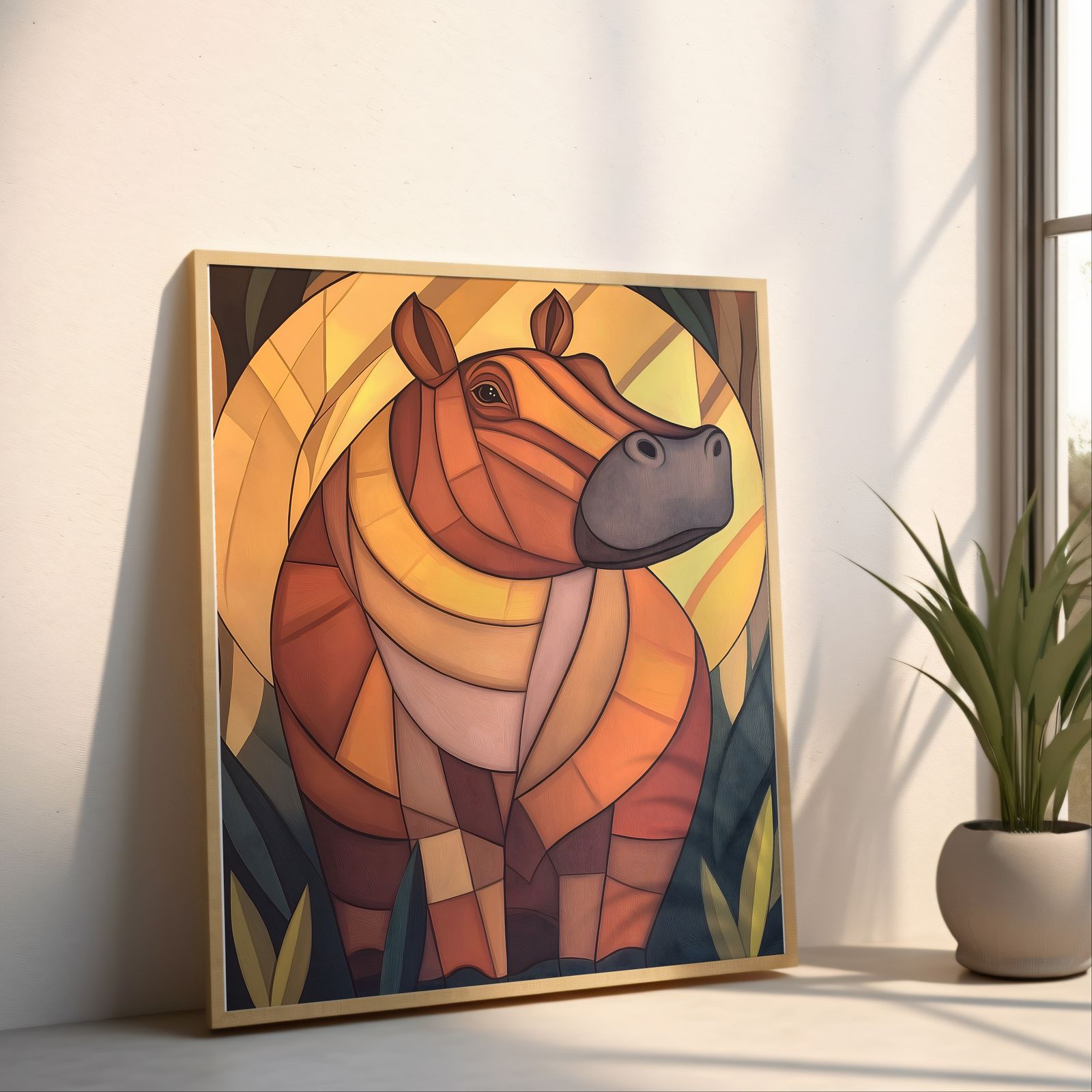 Art Deco Hippo shown in a room — angled mockup