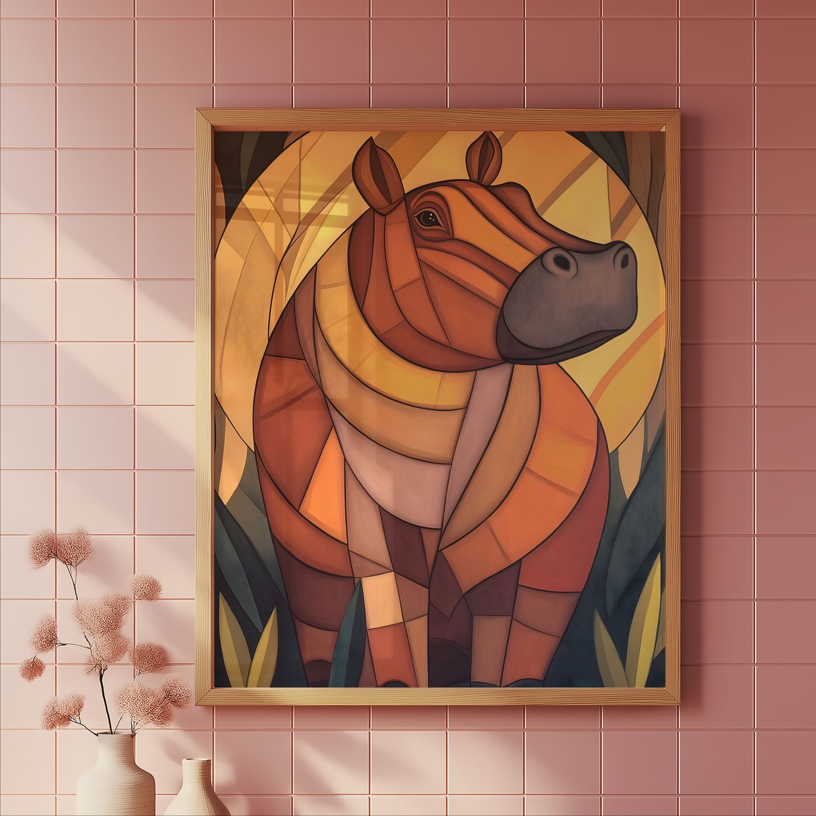 Art Deco Hippo shown in a room — tile mockup