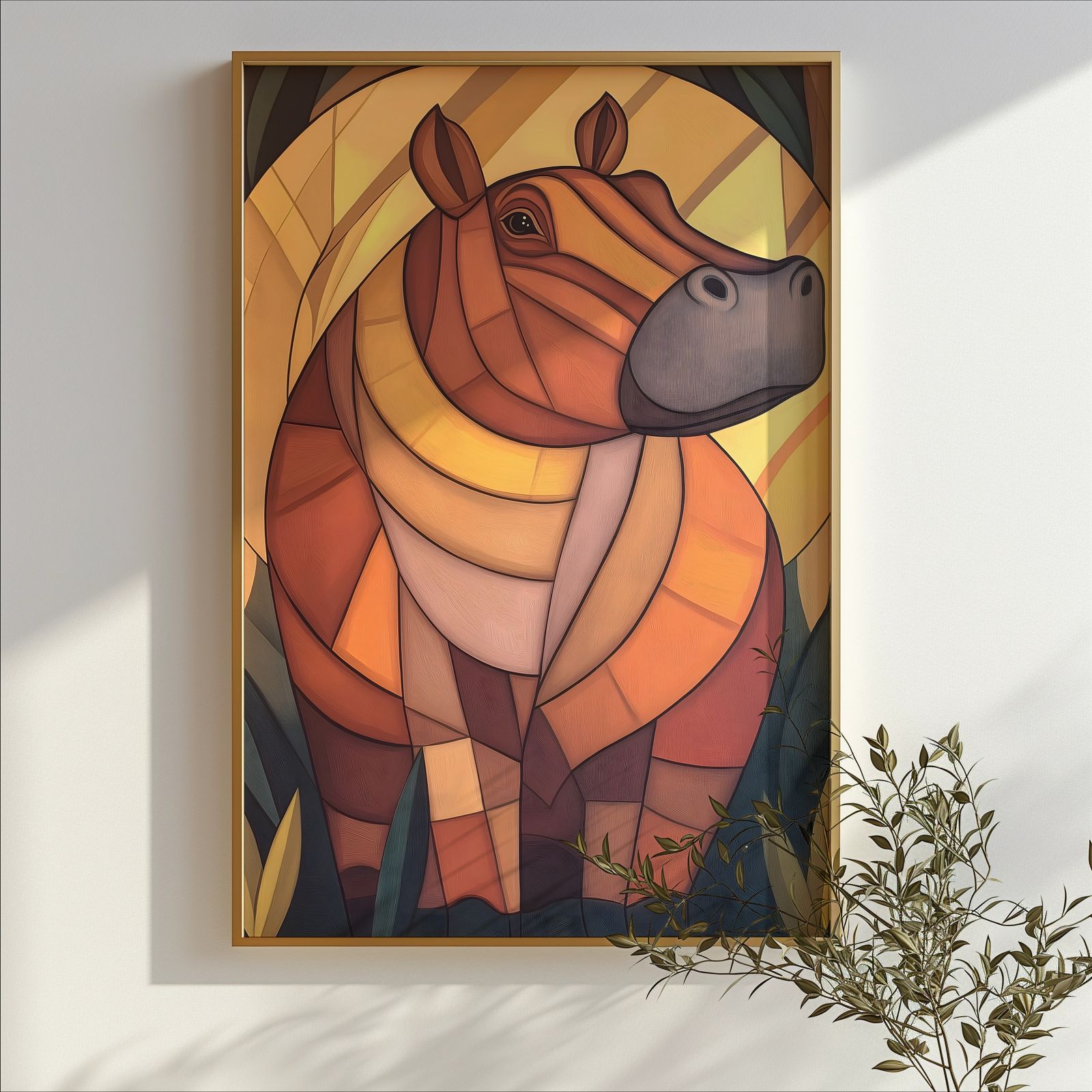 Art Deco Hippo shown in a room — branch mockup