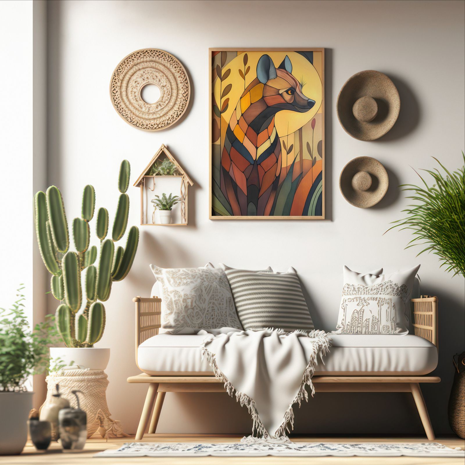 Art Deco Hyena shown in a room — boho mockup
