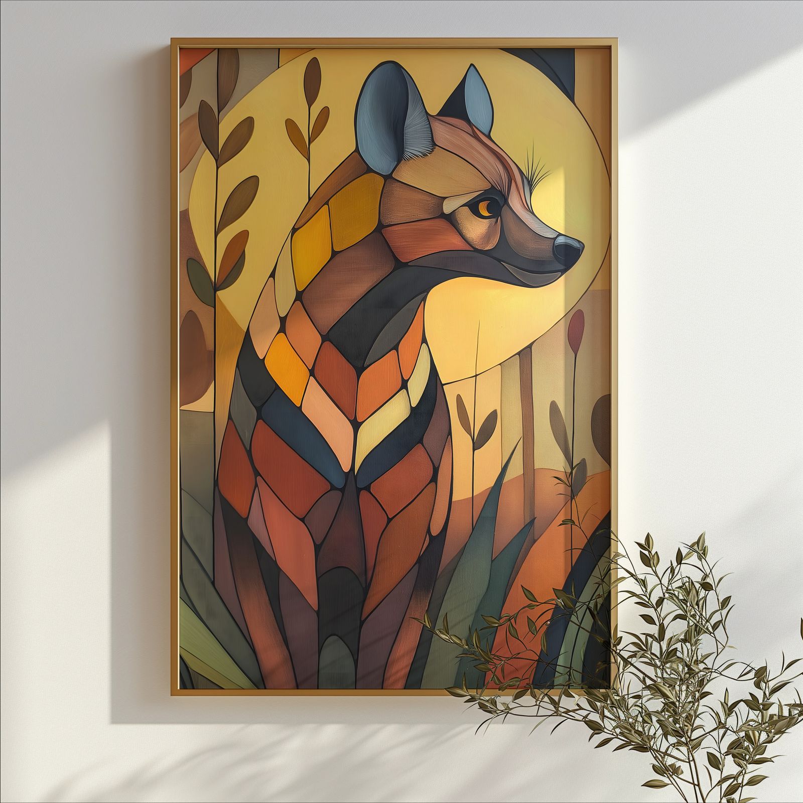 Art Deco Hyena shown in a room — branch mockup
