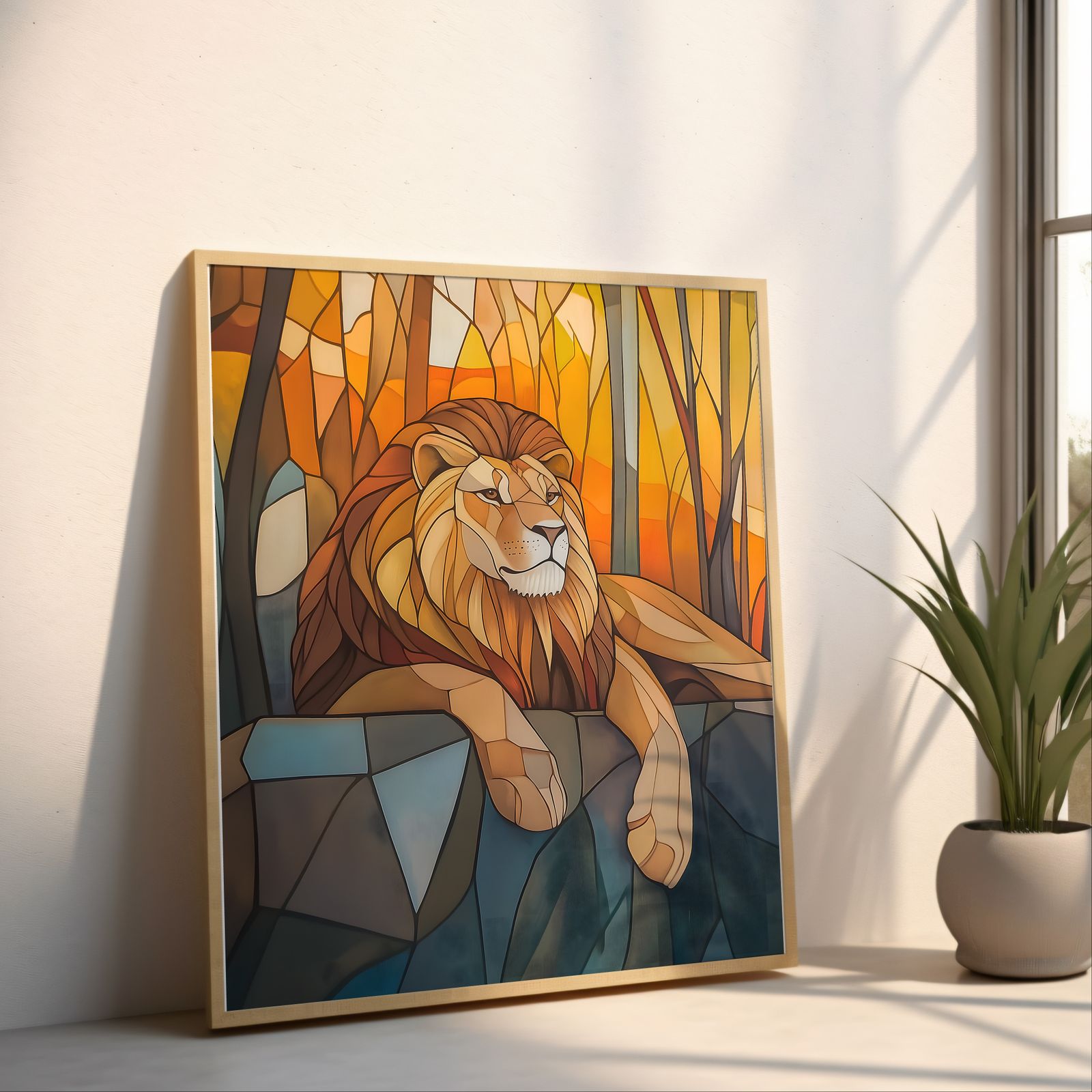 Art Deco Lion shown in a room — angled mockup