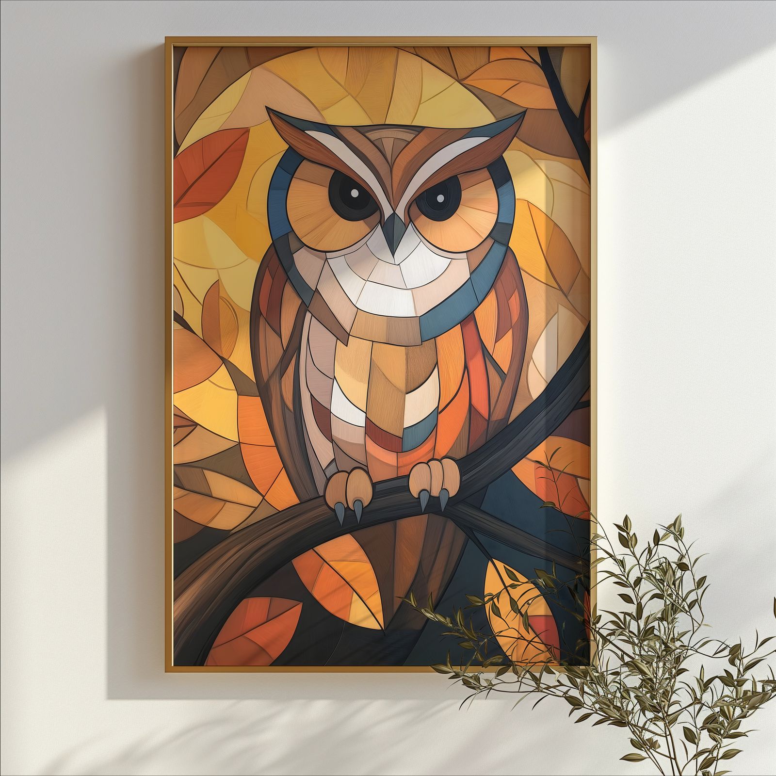 Art Deco Owl shown in a room — branch mockup