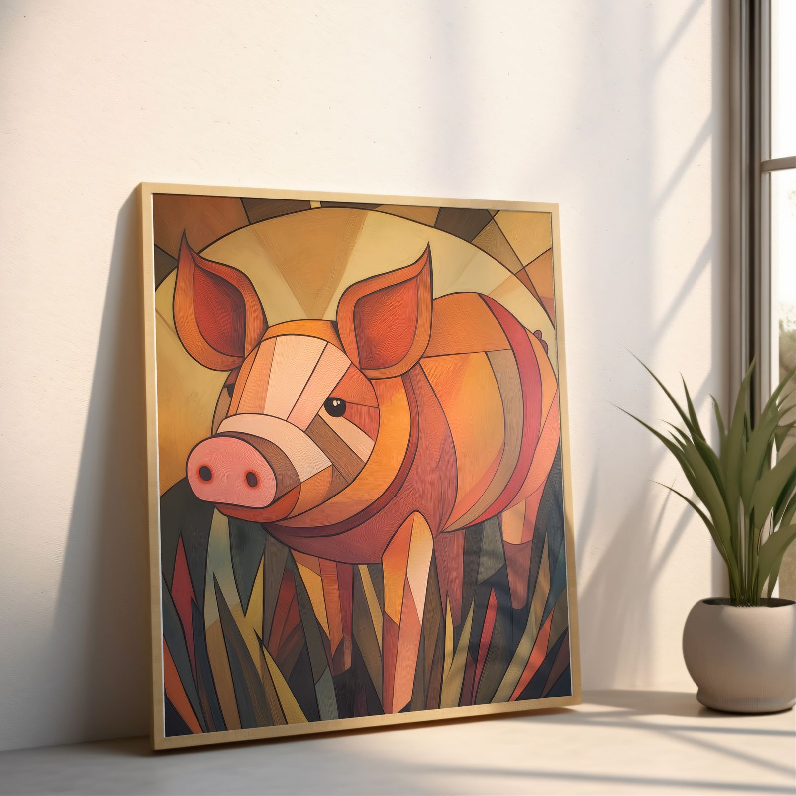 Art Deco Pig shown in a room — angled mockup