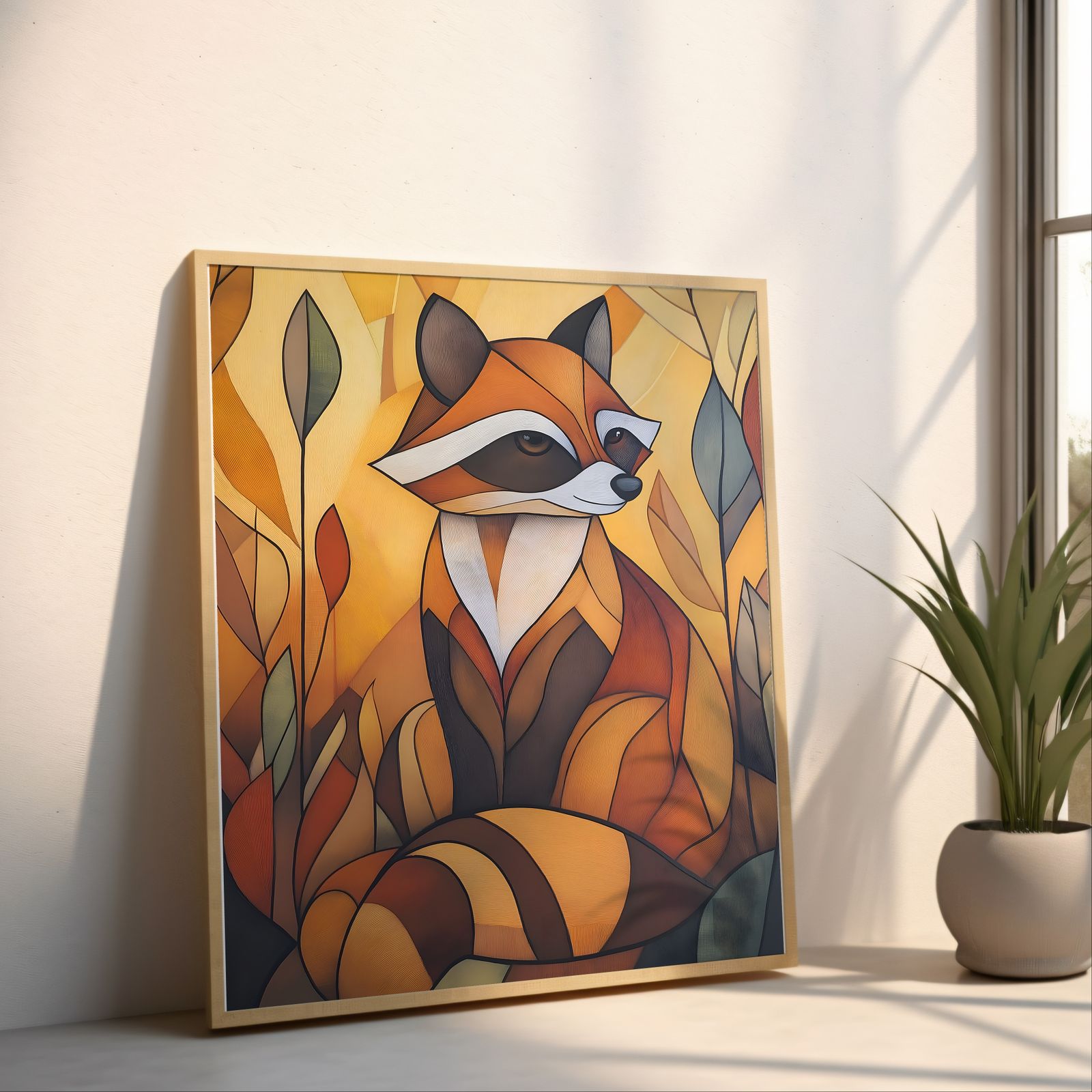 Art Deco Raccoon shown in a room — angled mockup