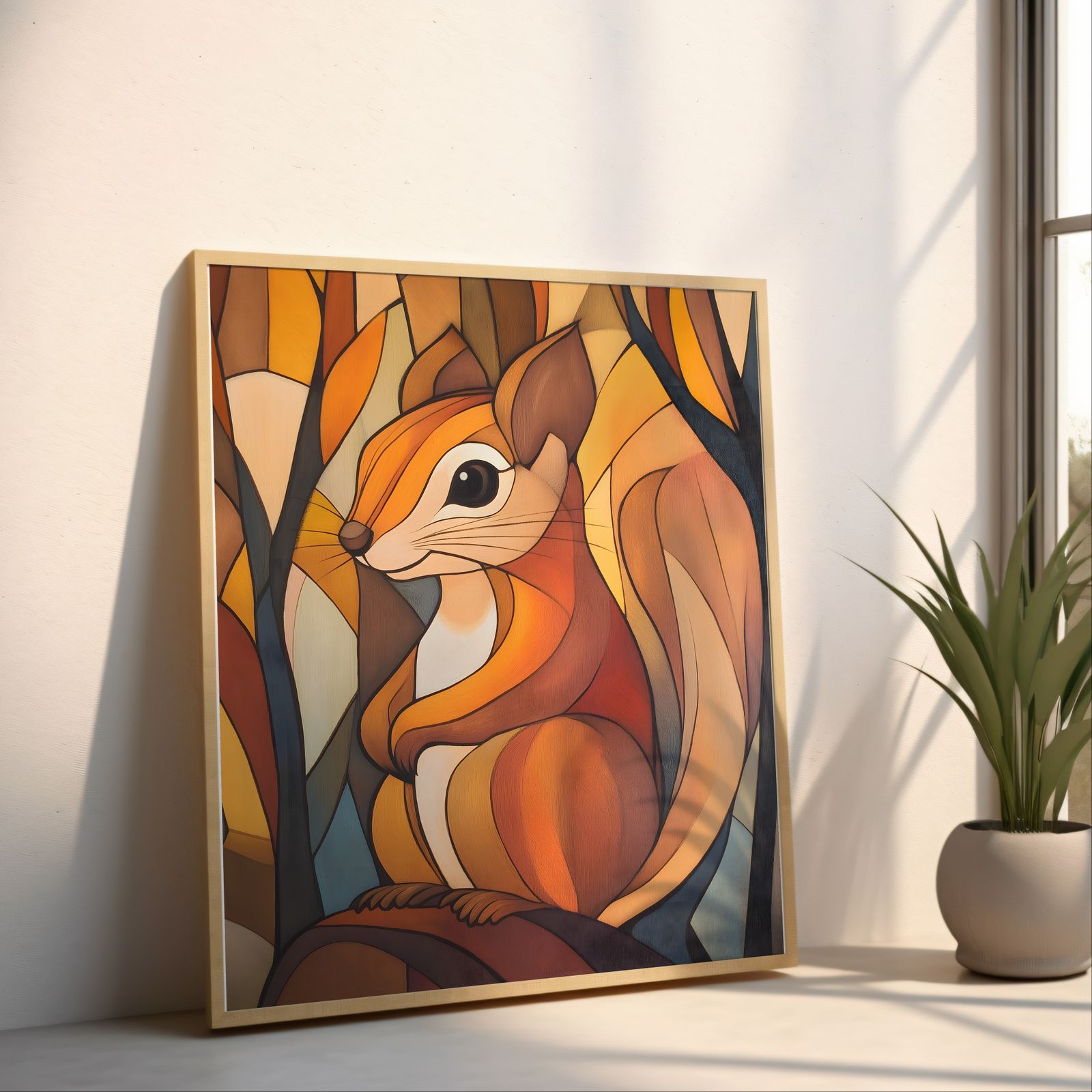 Art Deco Squirrel shown in a room — angled mockup