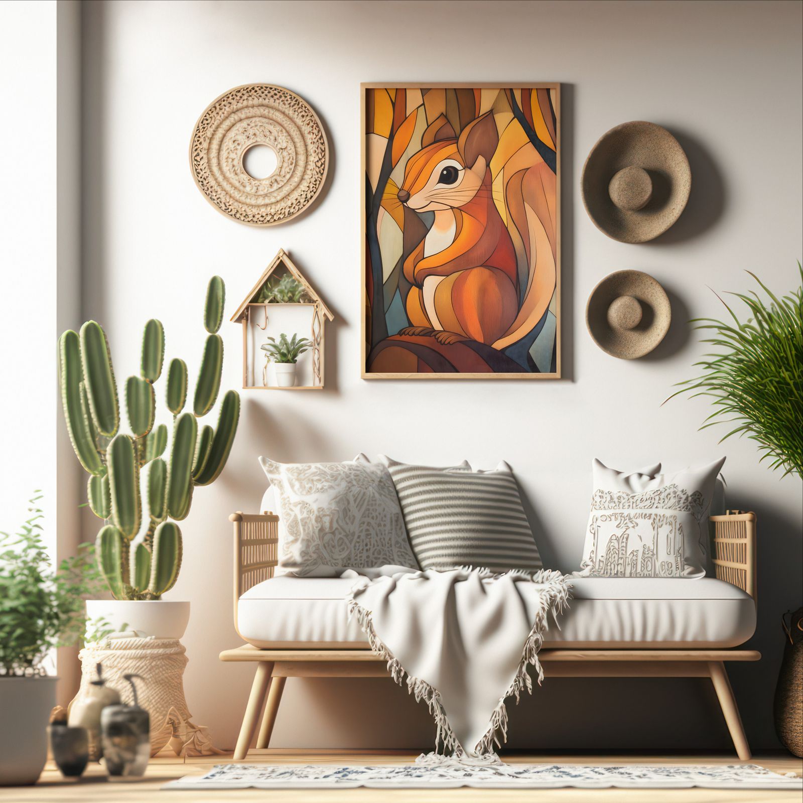 Art Deco Squirrel shown in a room — boho mockup