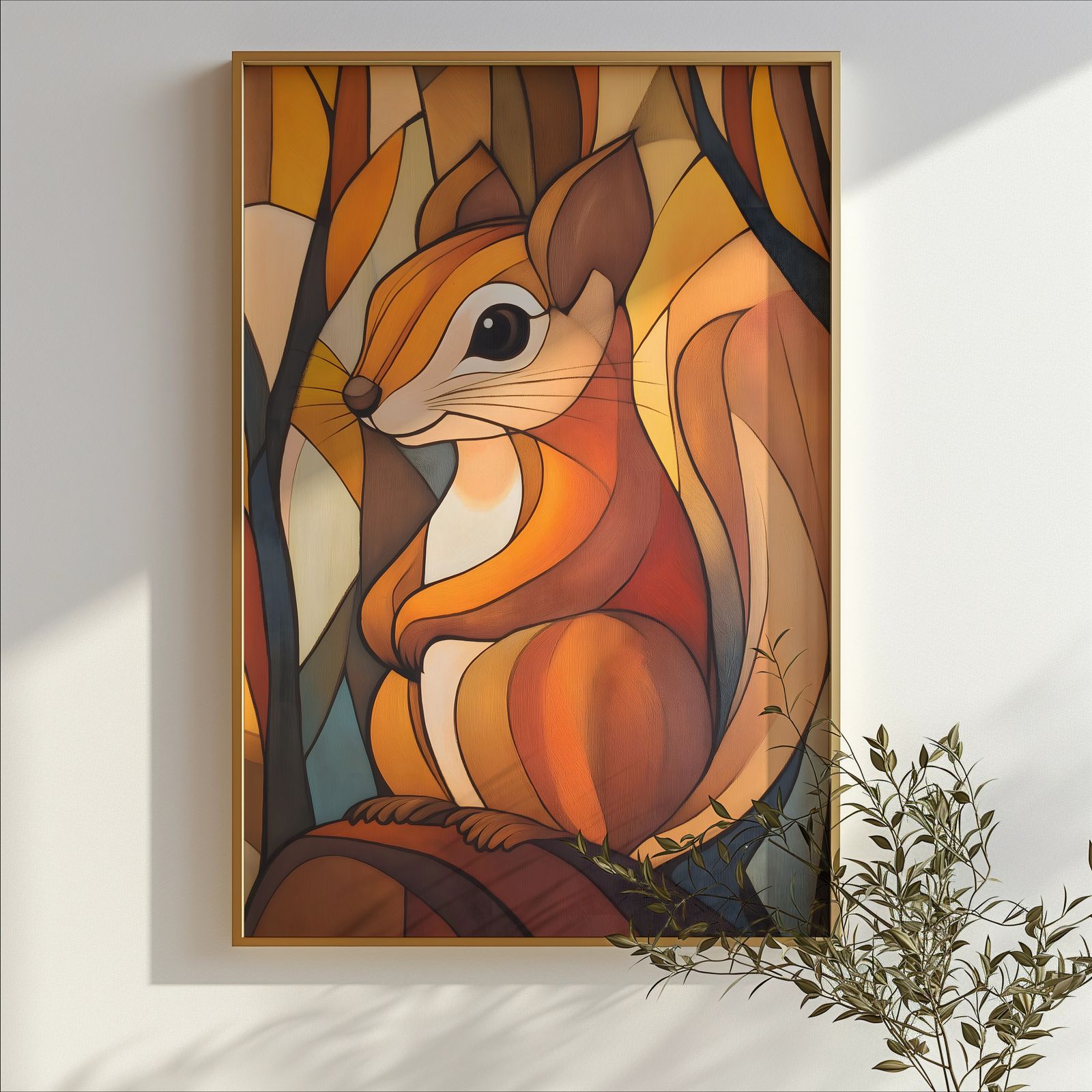 Art Deco Squirrel shown in a room — branch mockup