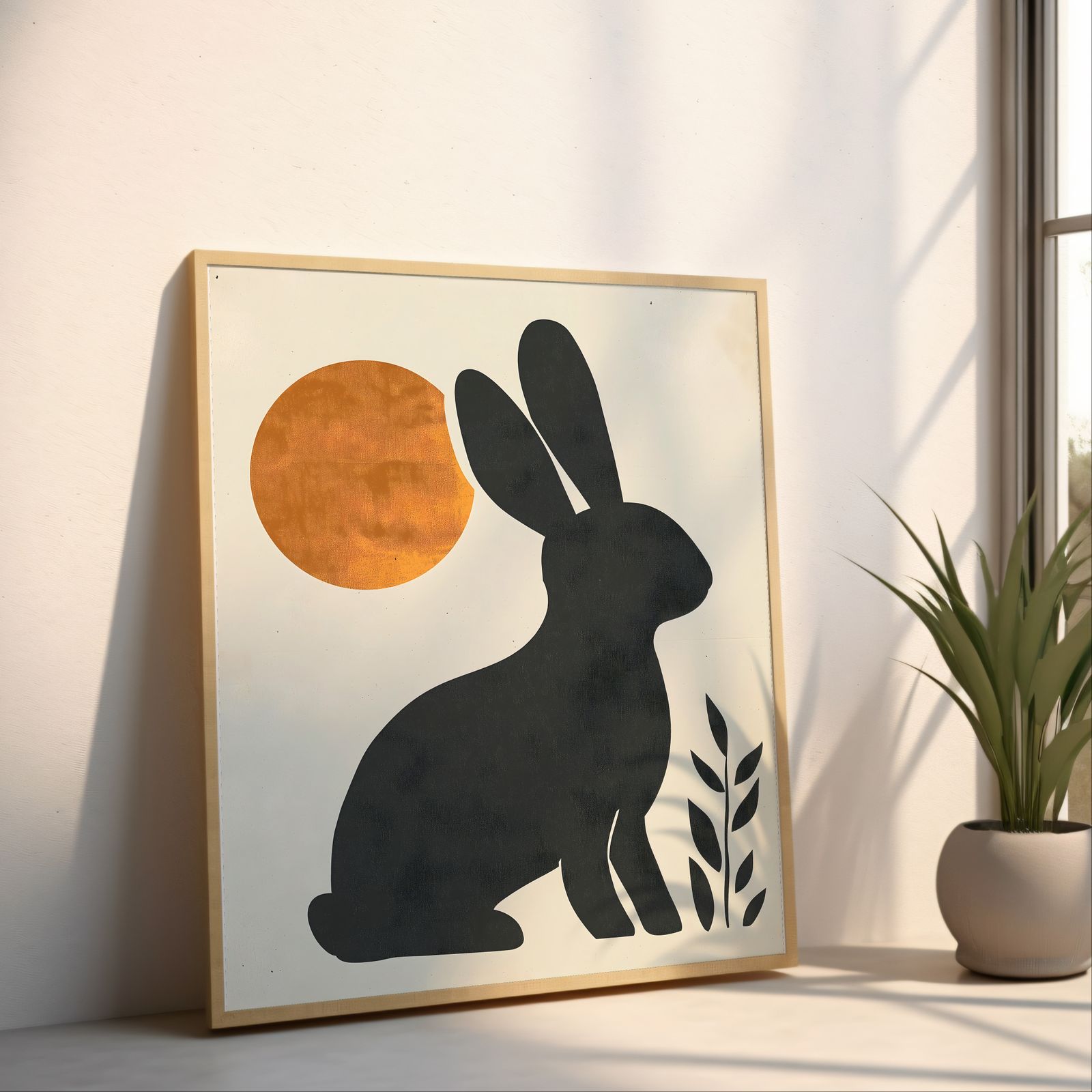 Bauhaus Bunny shown in a room — angled mockup