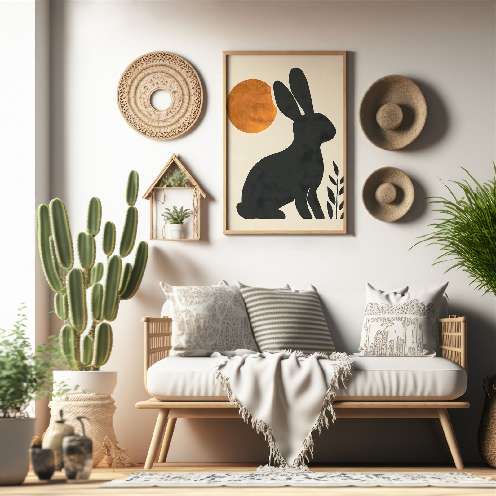 Bauhaus Bunny shown in a room — boho mockup