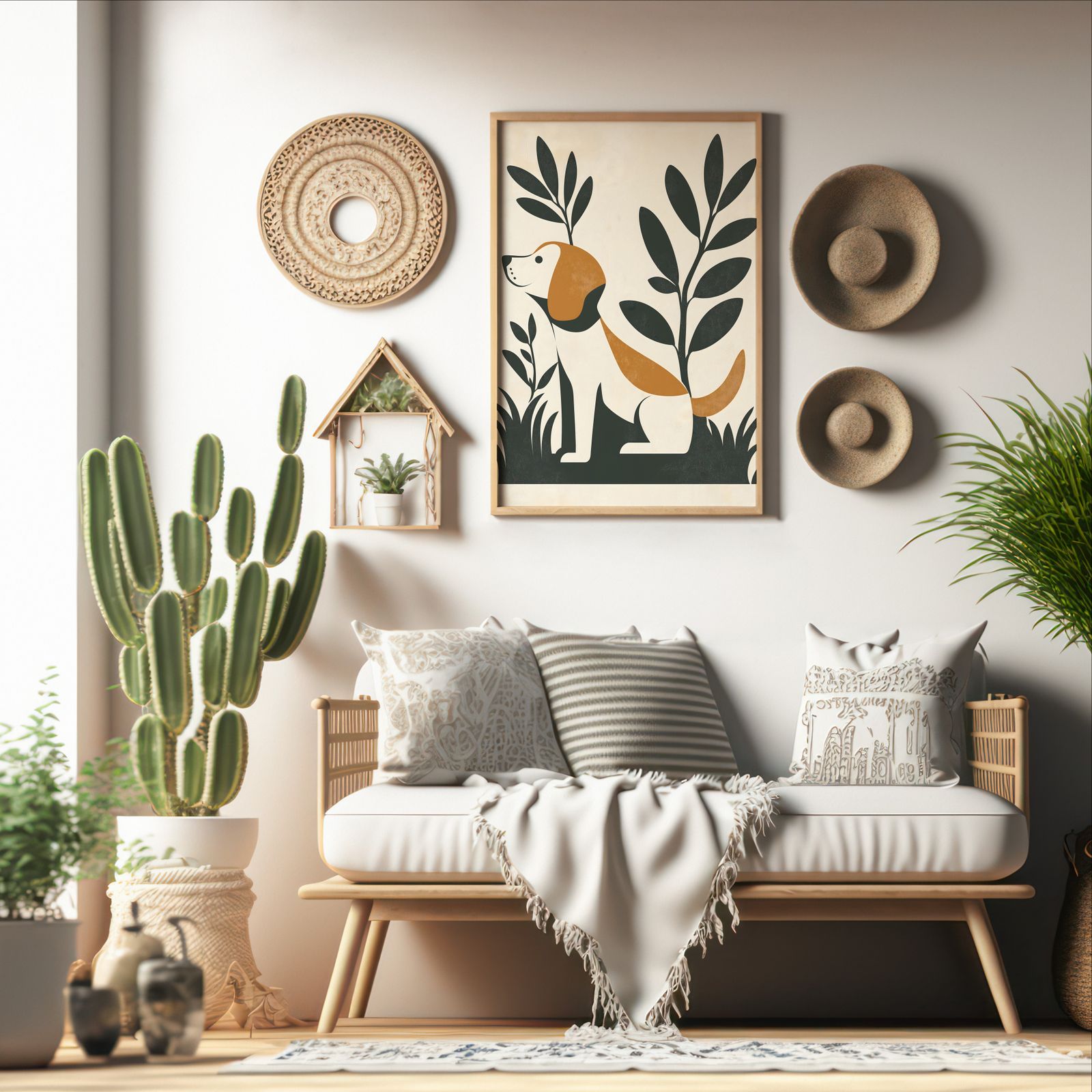 Bauhaus Dog shown in a room — boho mockup