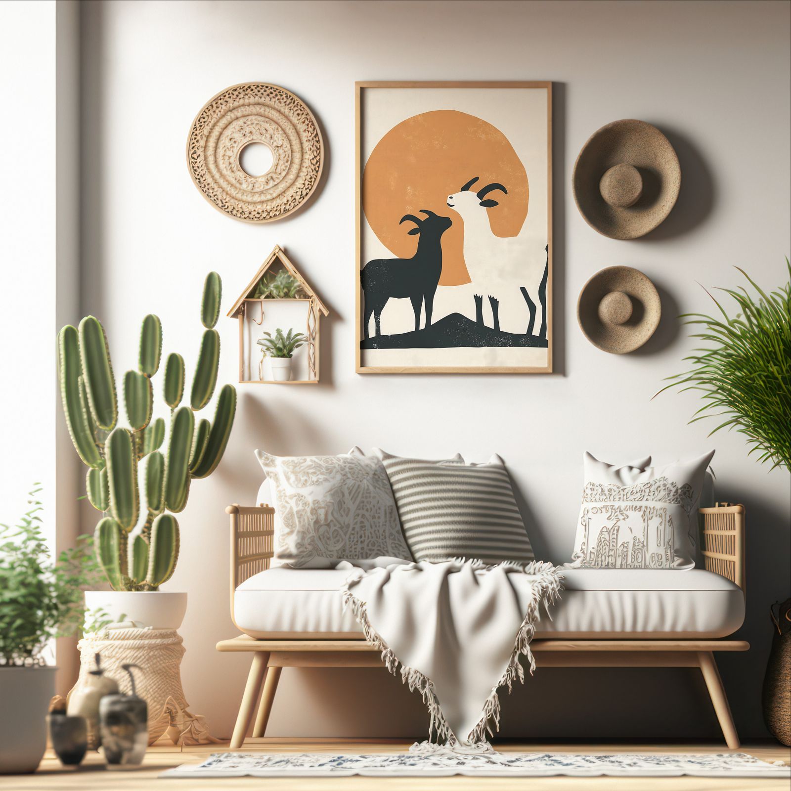 Bauhaus Goats shown in a room — boho mockup