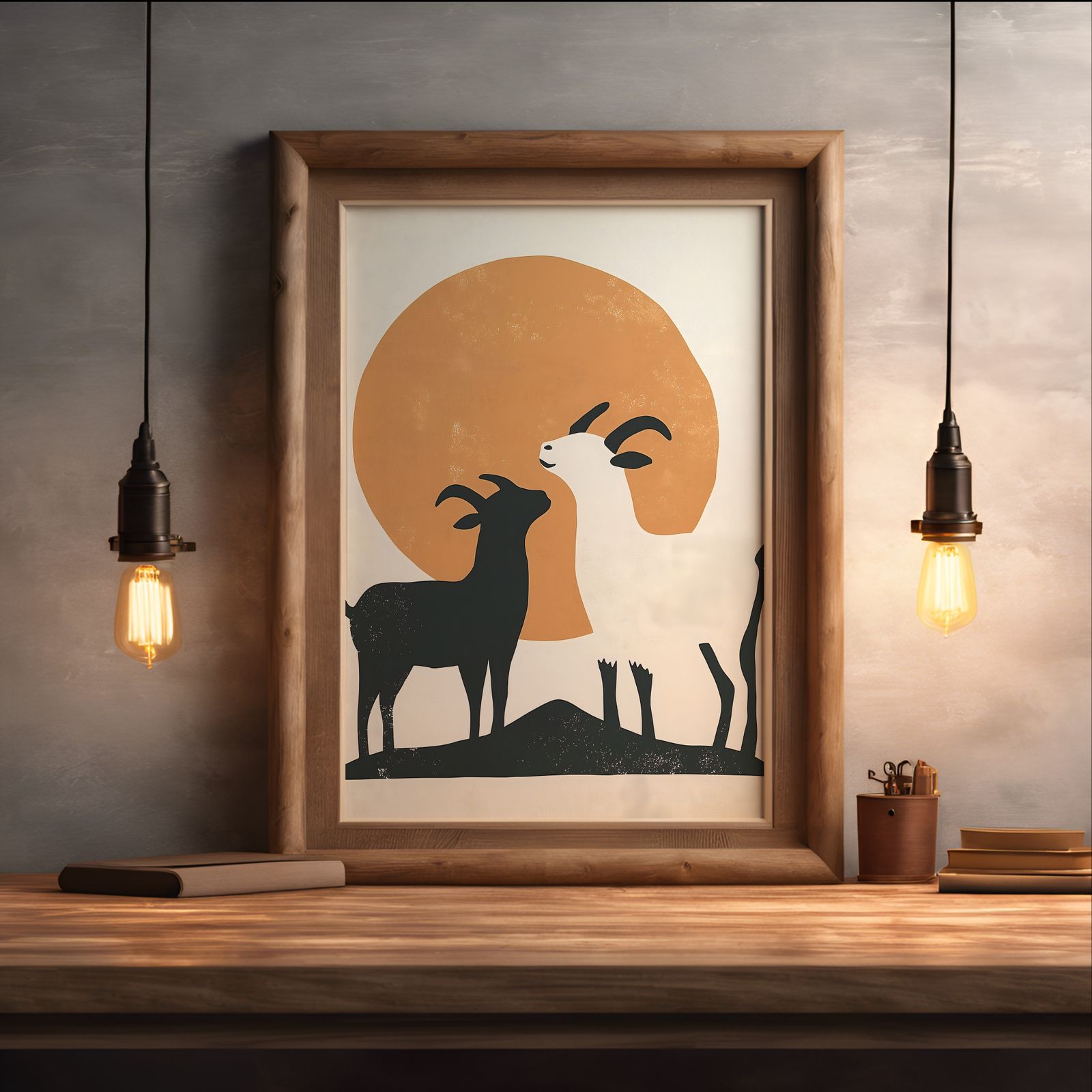 Bauhaus Goats shown in a room — desk mockup