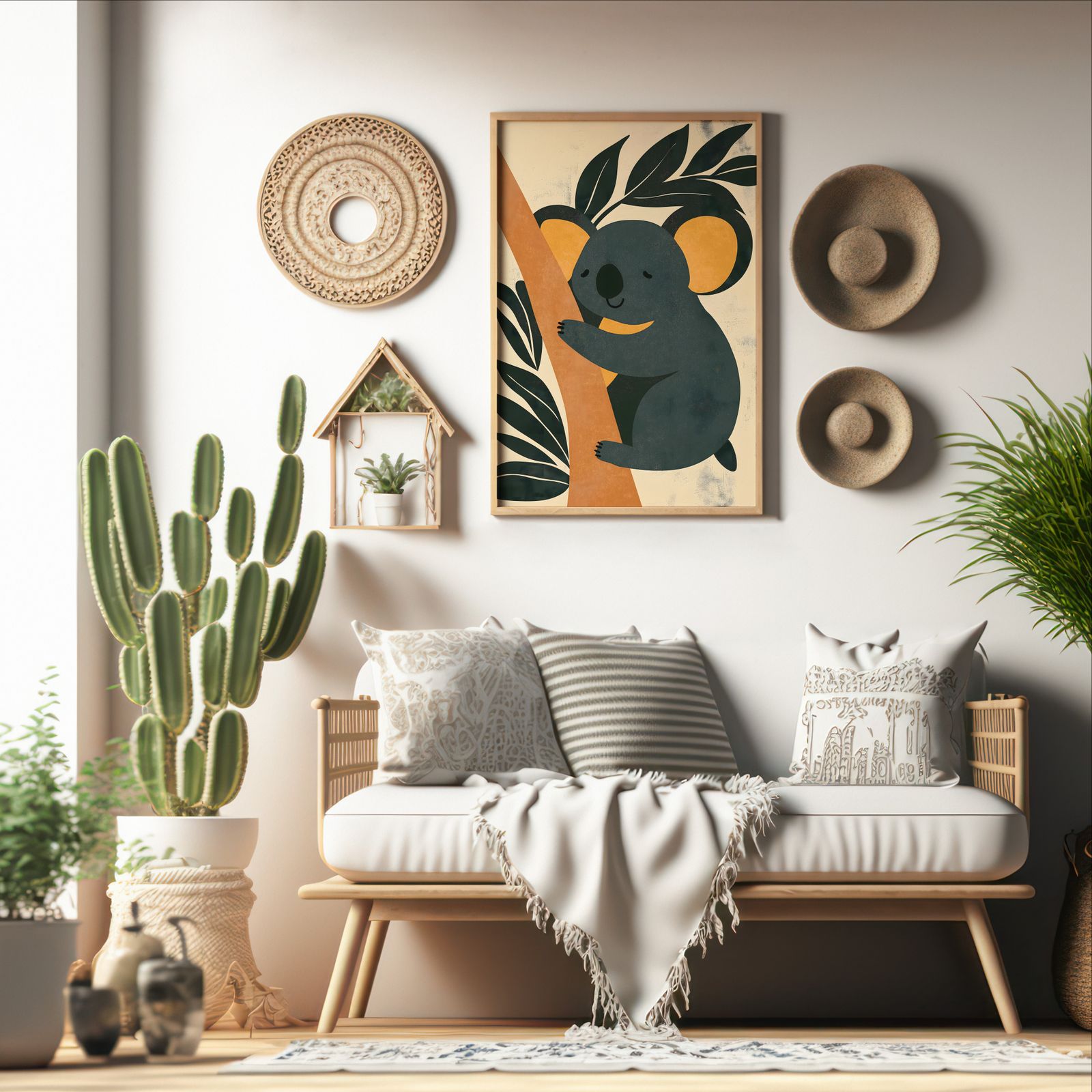 Bauhaus Koala shown in a room — boho mockup