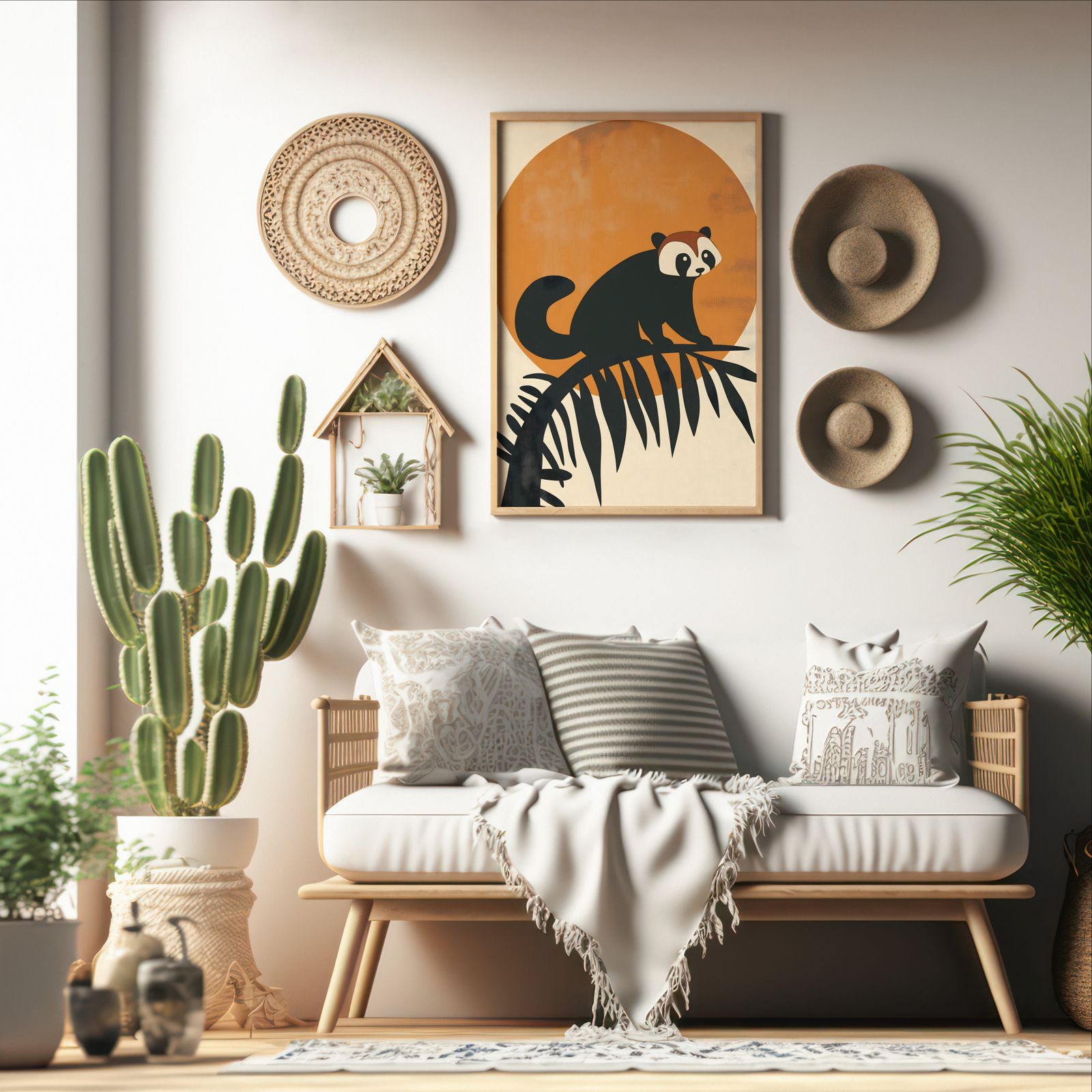 Bauhaus Red Panda shown in a room — boho mockup