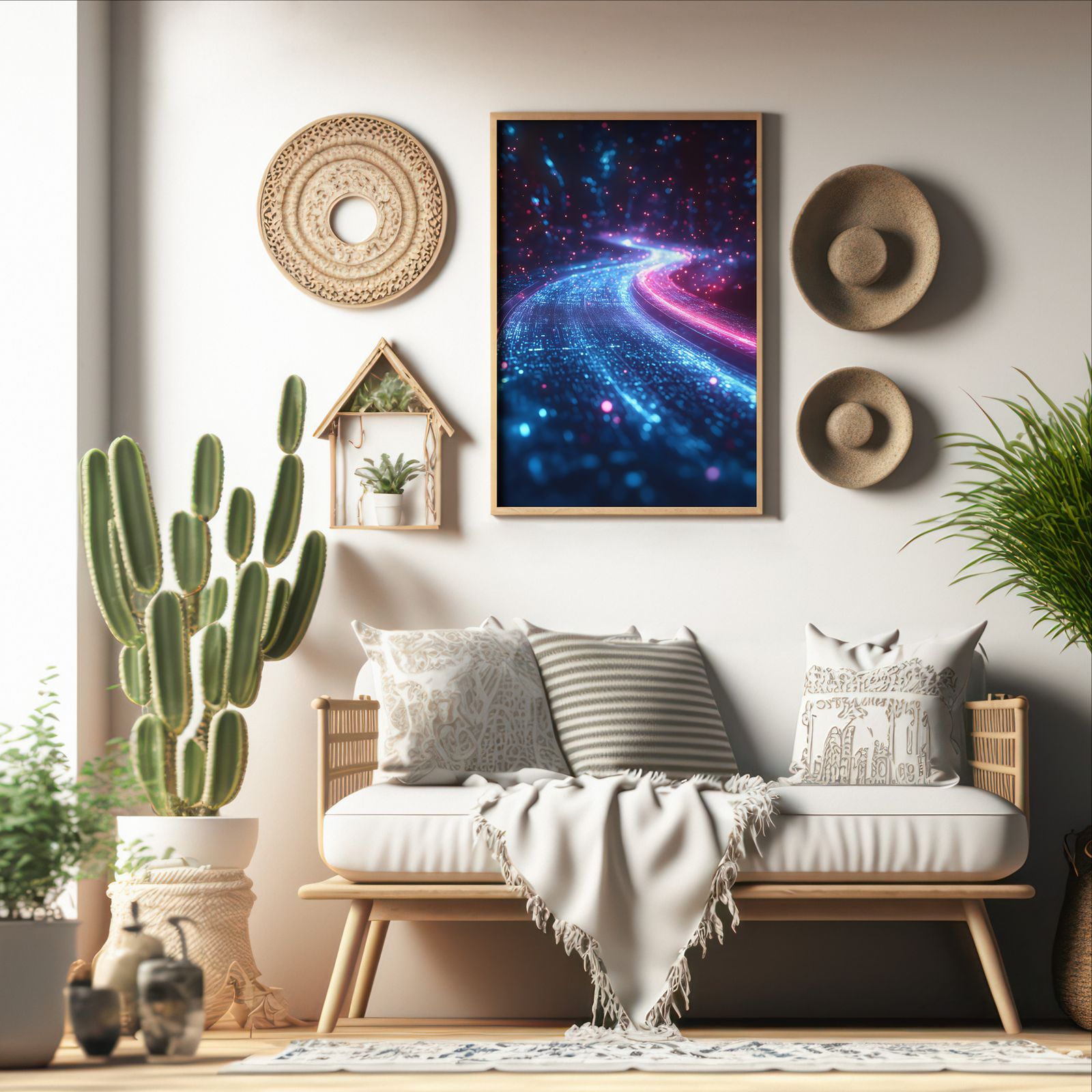 Bits in Motion shown in a room — boho mockup