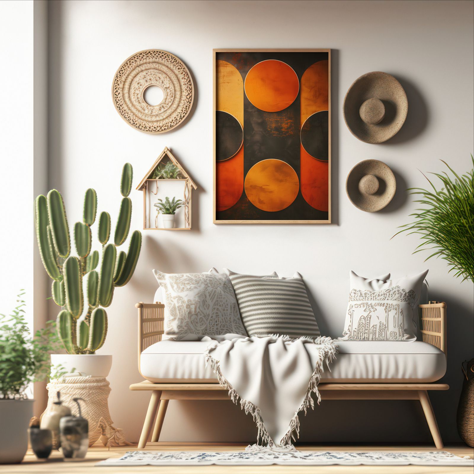 Black and Orange Circles shown in a room — boho mockup