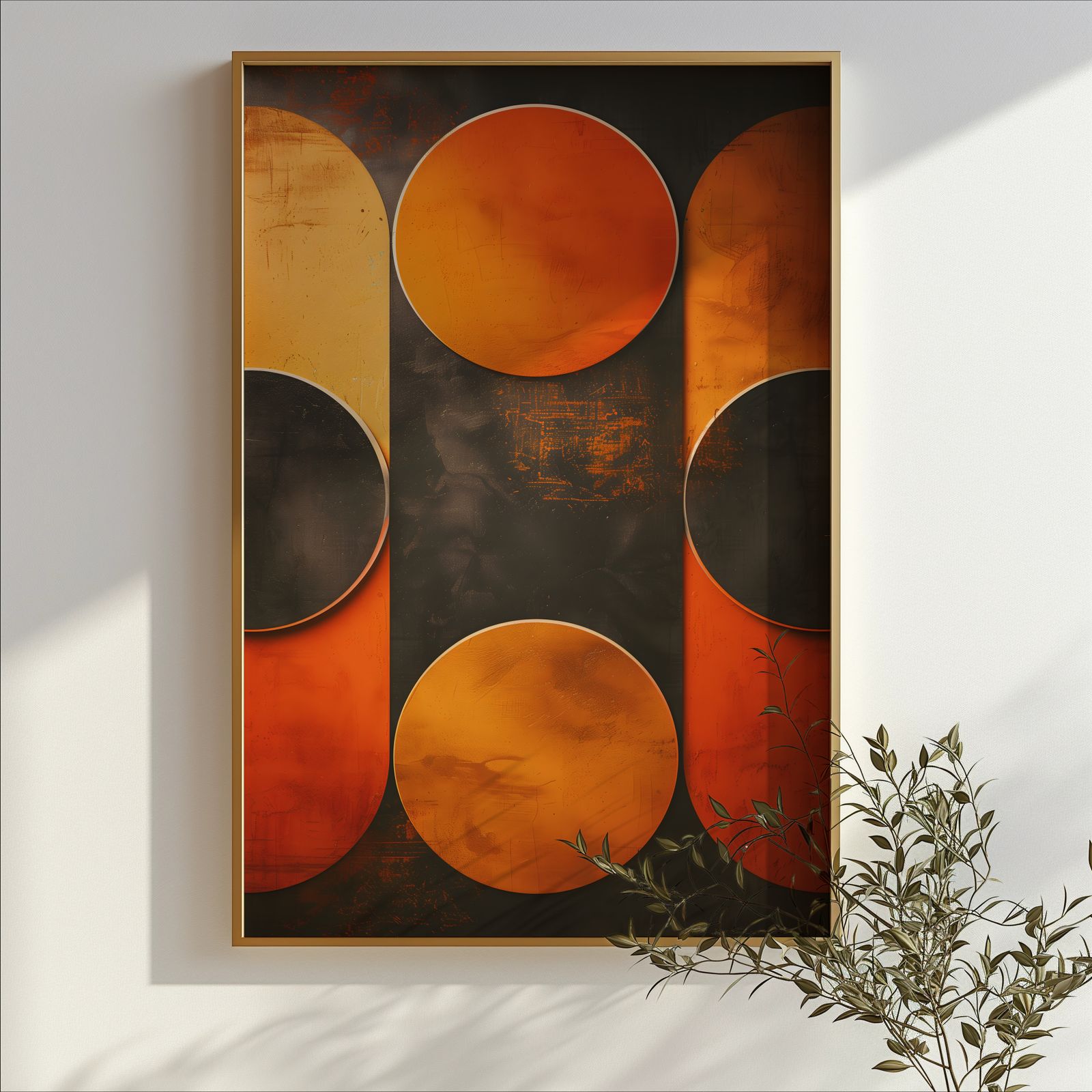 Black and Orange Circles shown in a room — branch mockup