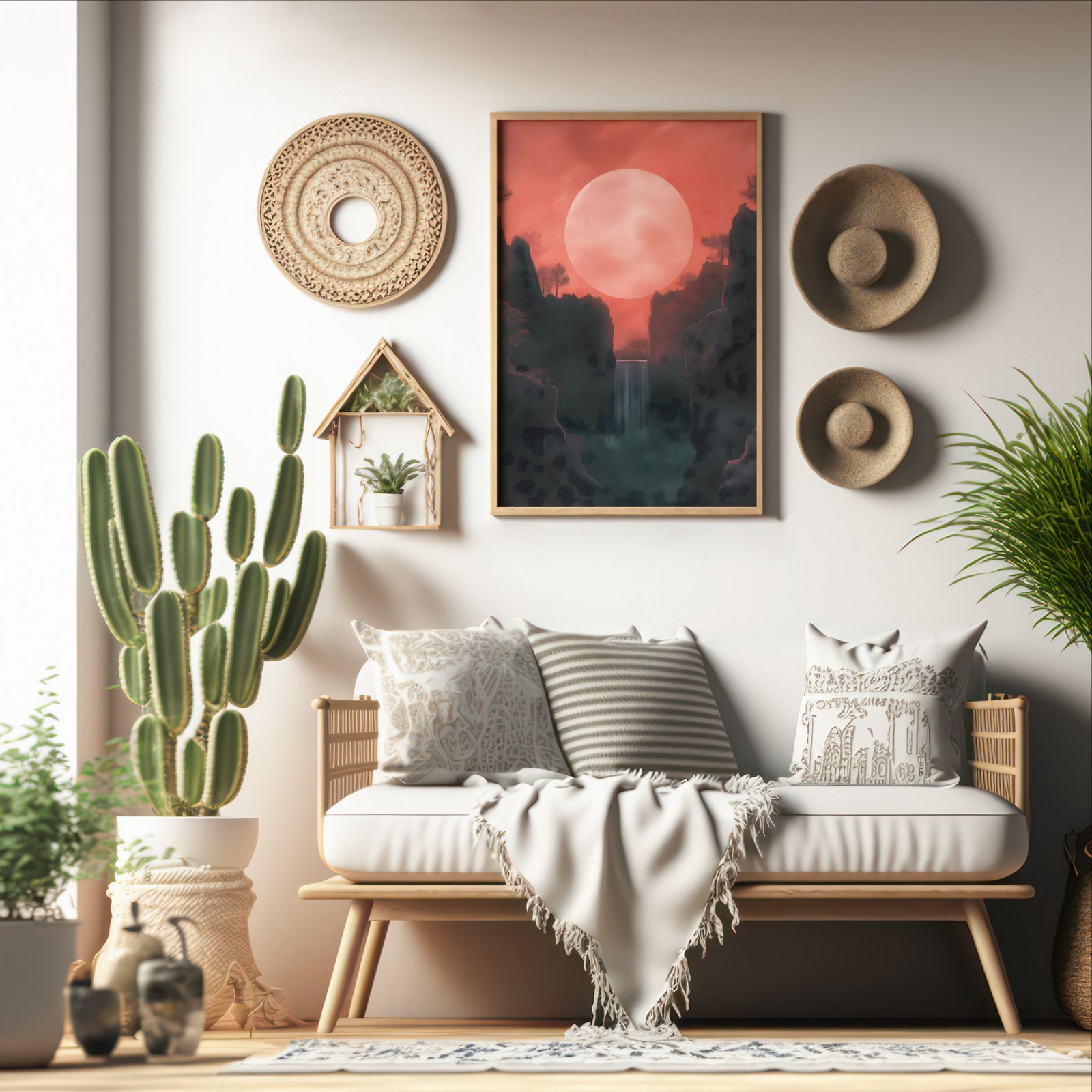 Blood Moon Waterfall shown in a room — boho mockup