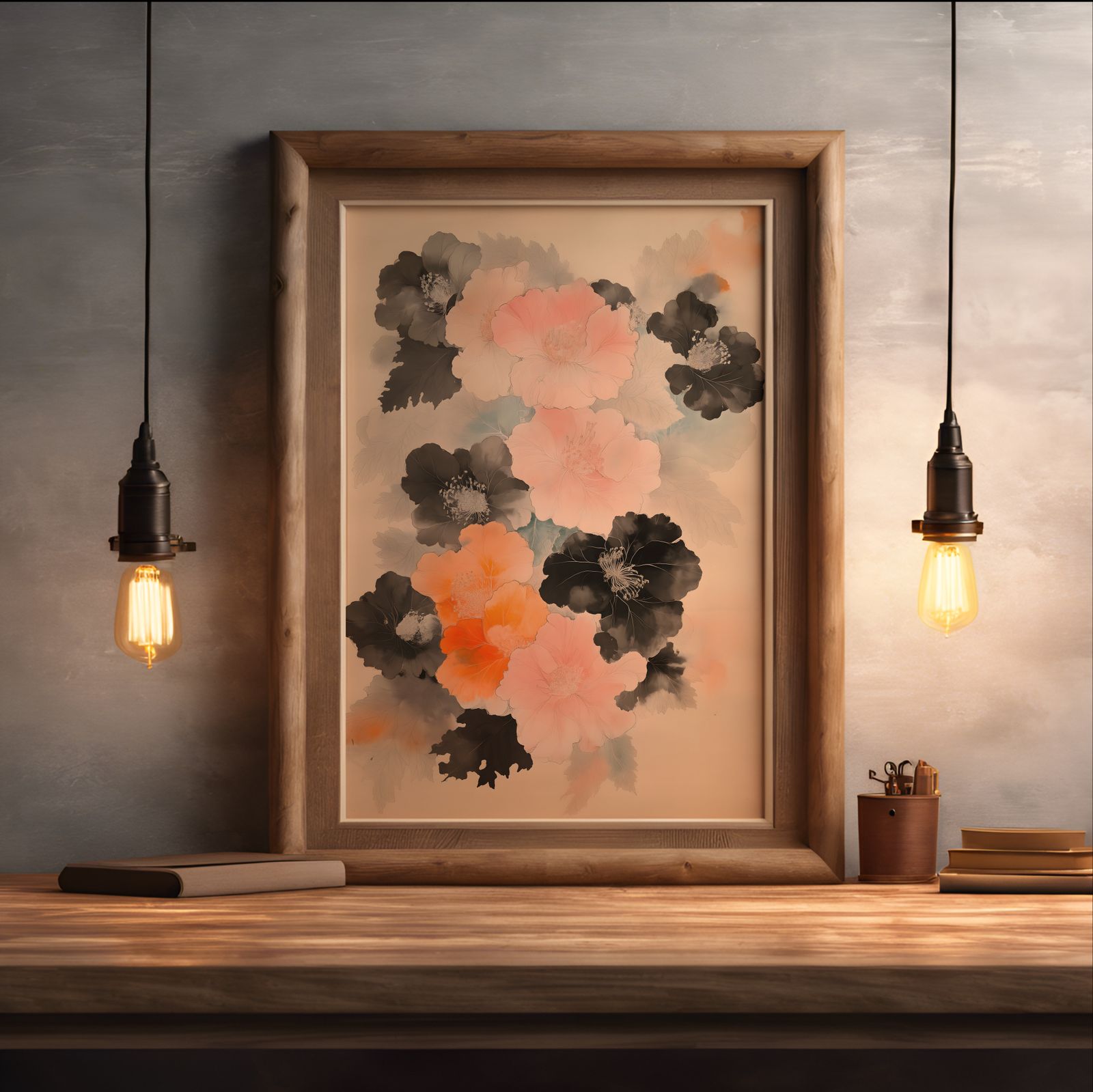 Blossoms in Bloom shown in a room — desk mockup