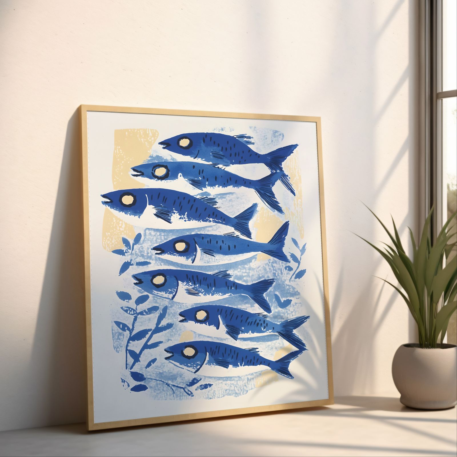 Blue Sardines shown in a room — angled mockup