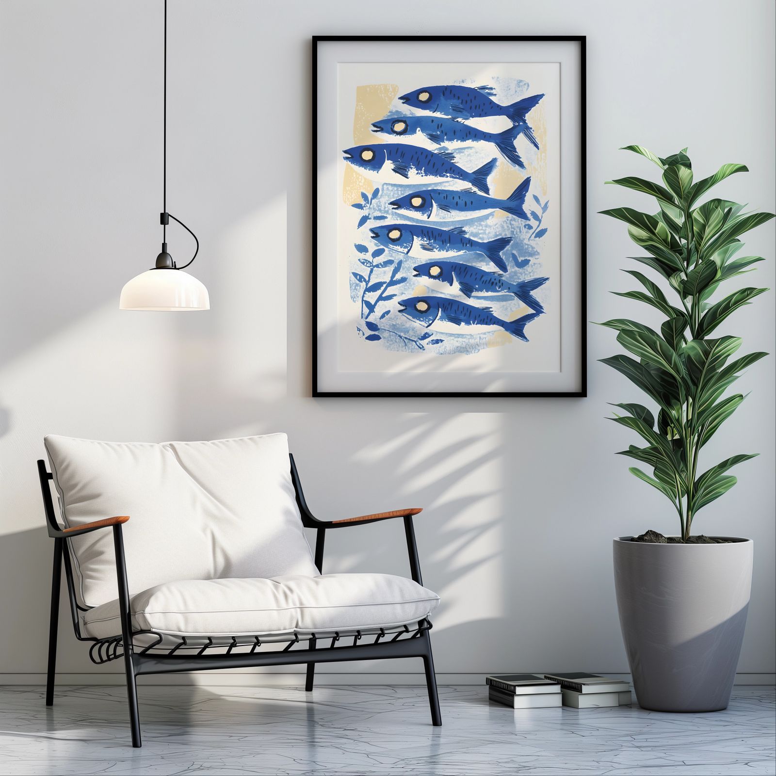 Blue Sardines shown in a room — room mockup