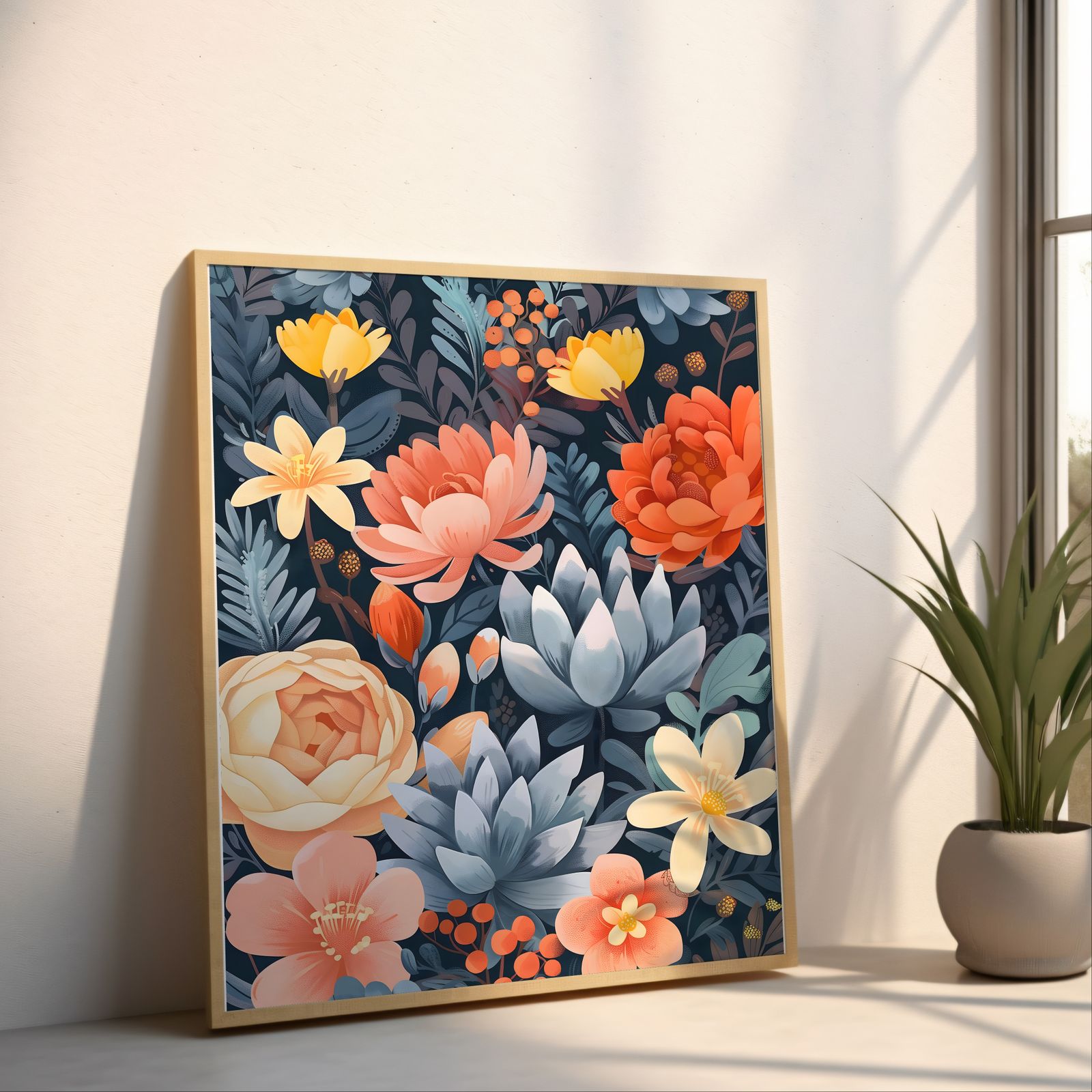 Bold Flowers shown in a room — angled mockup