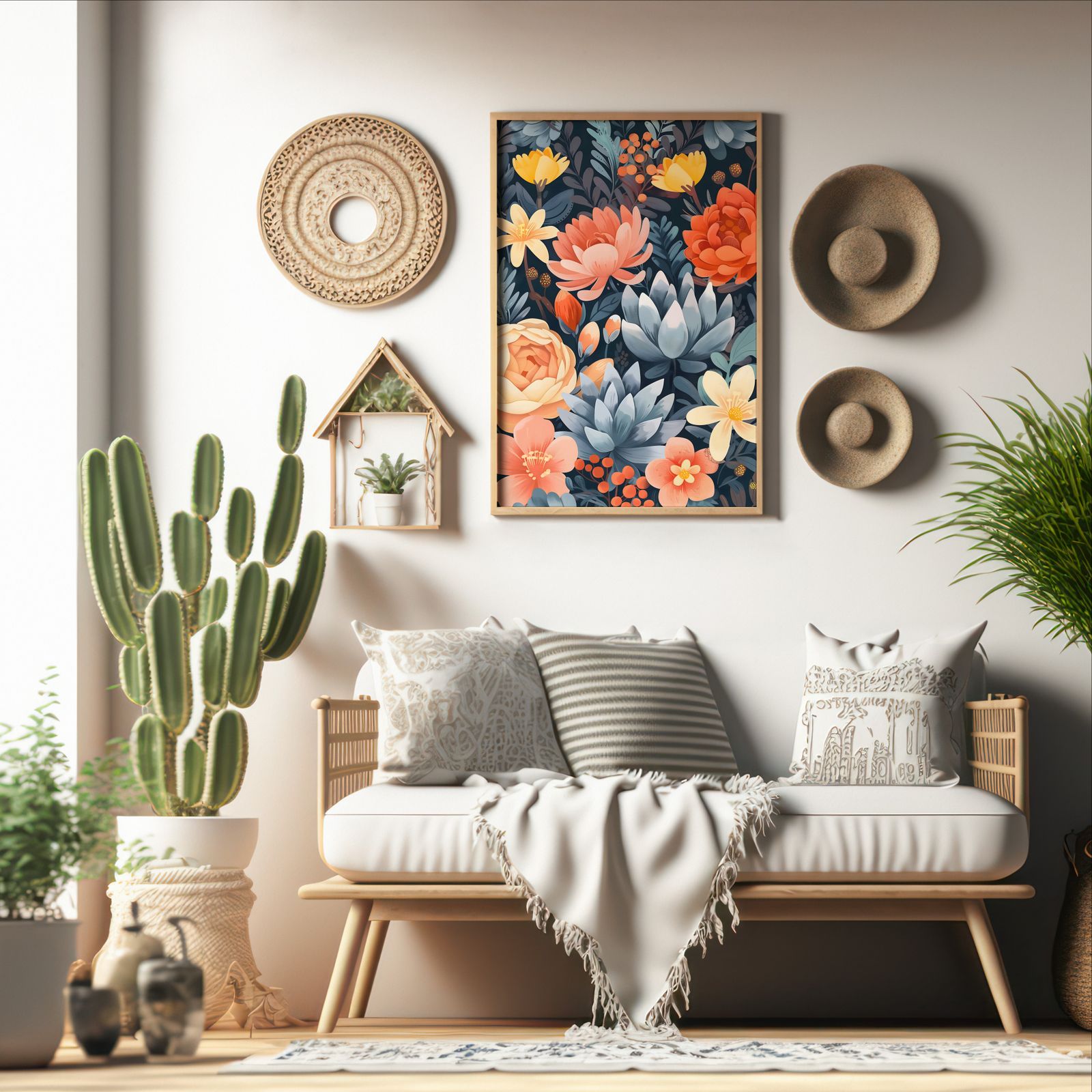 Bold Flowers shown in a room — boho mockup
